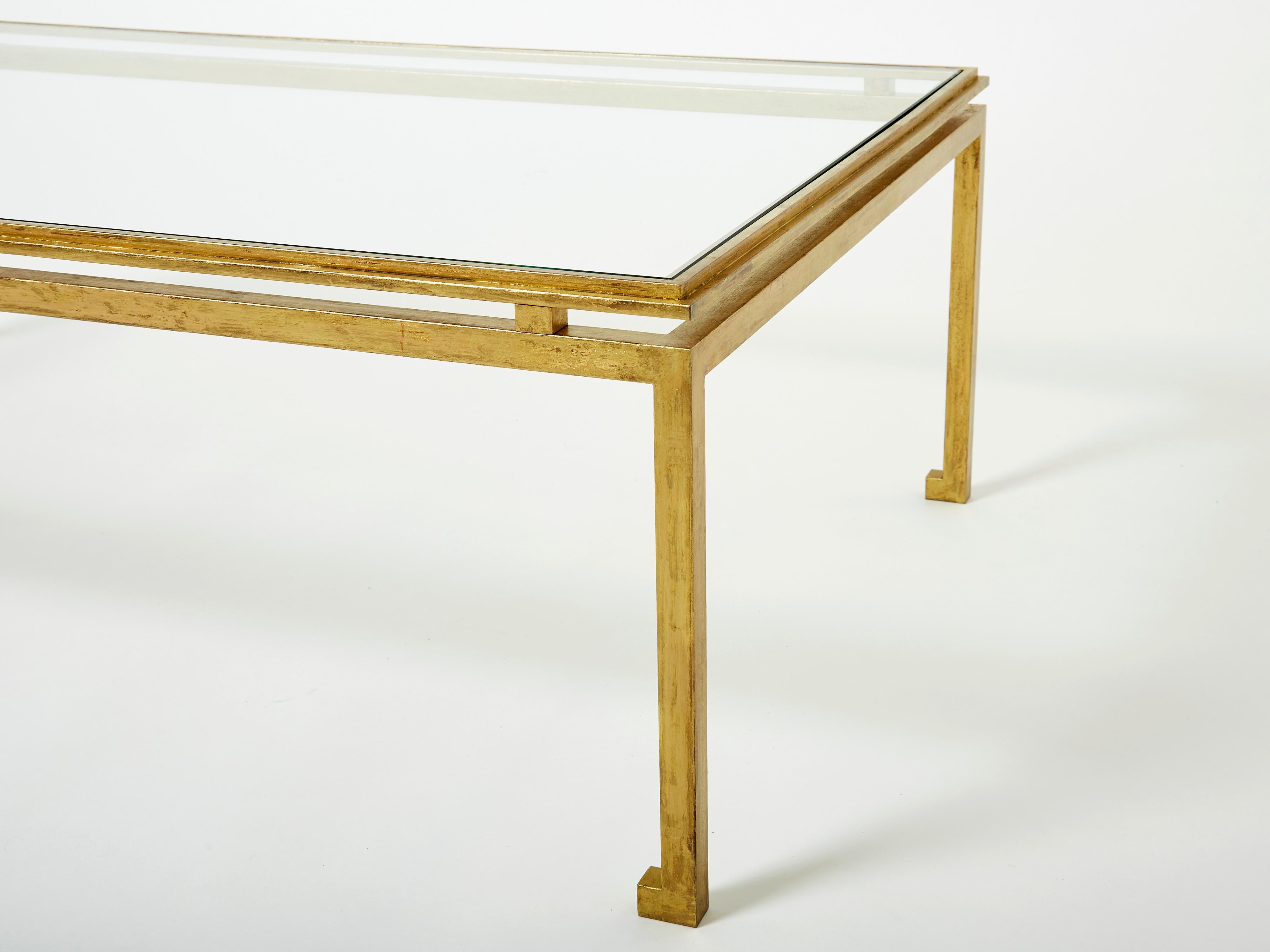 Mid-Century Modern Table basse Maison Ramsay en fer doré et verre, 1950 en vente
