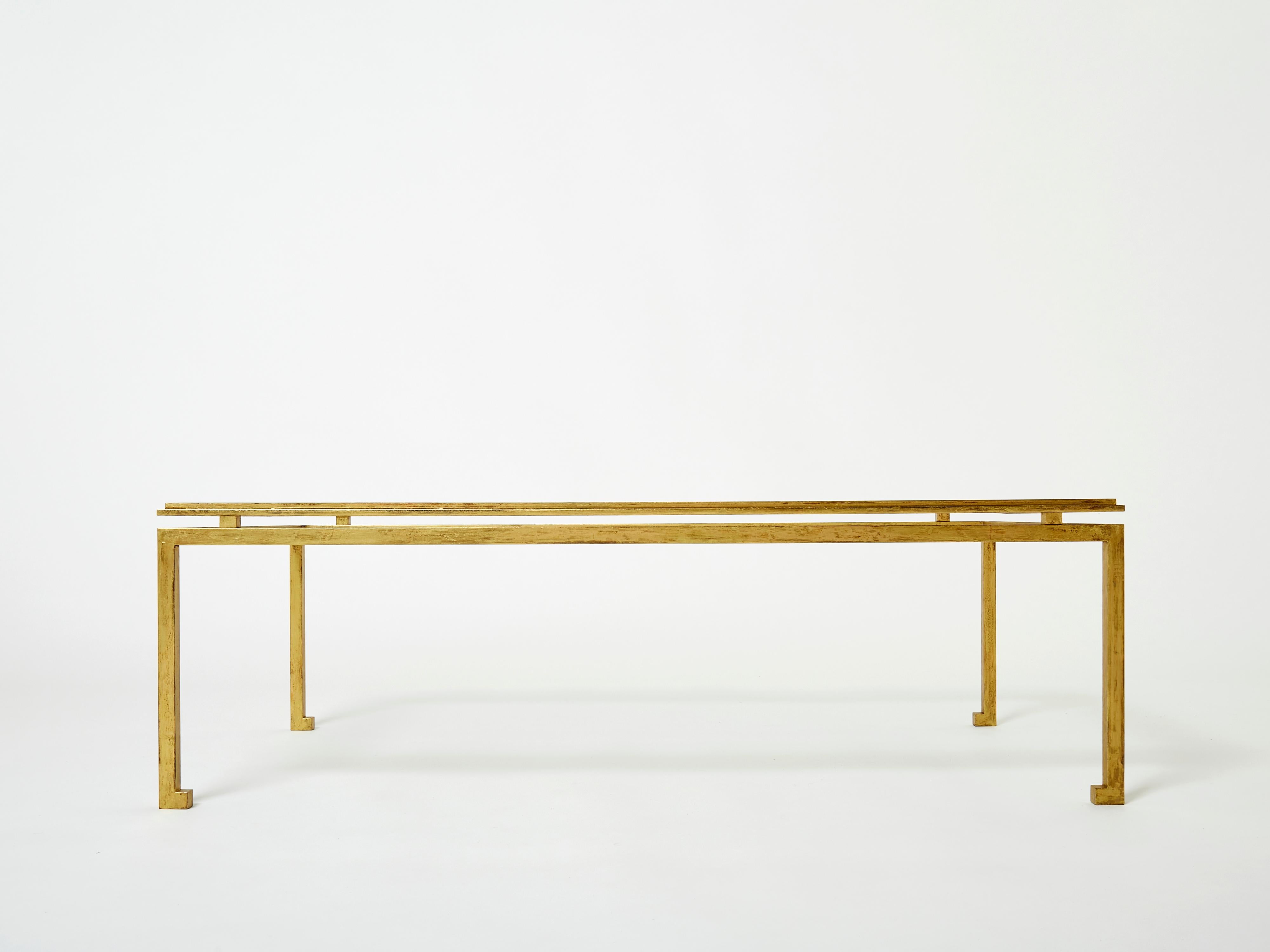 French Maison Ramsay Coffee Table Gilded Iron Glass, 1950 For Sale