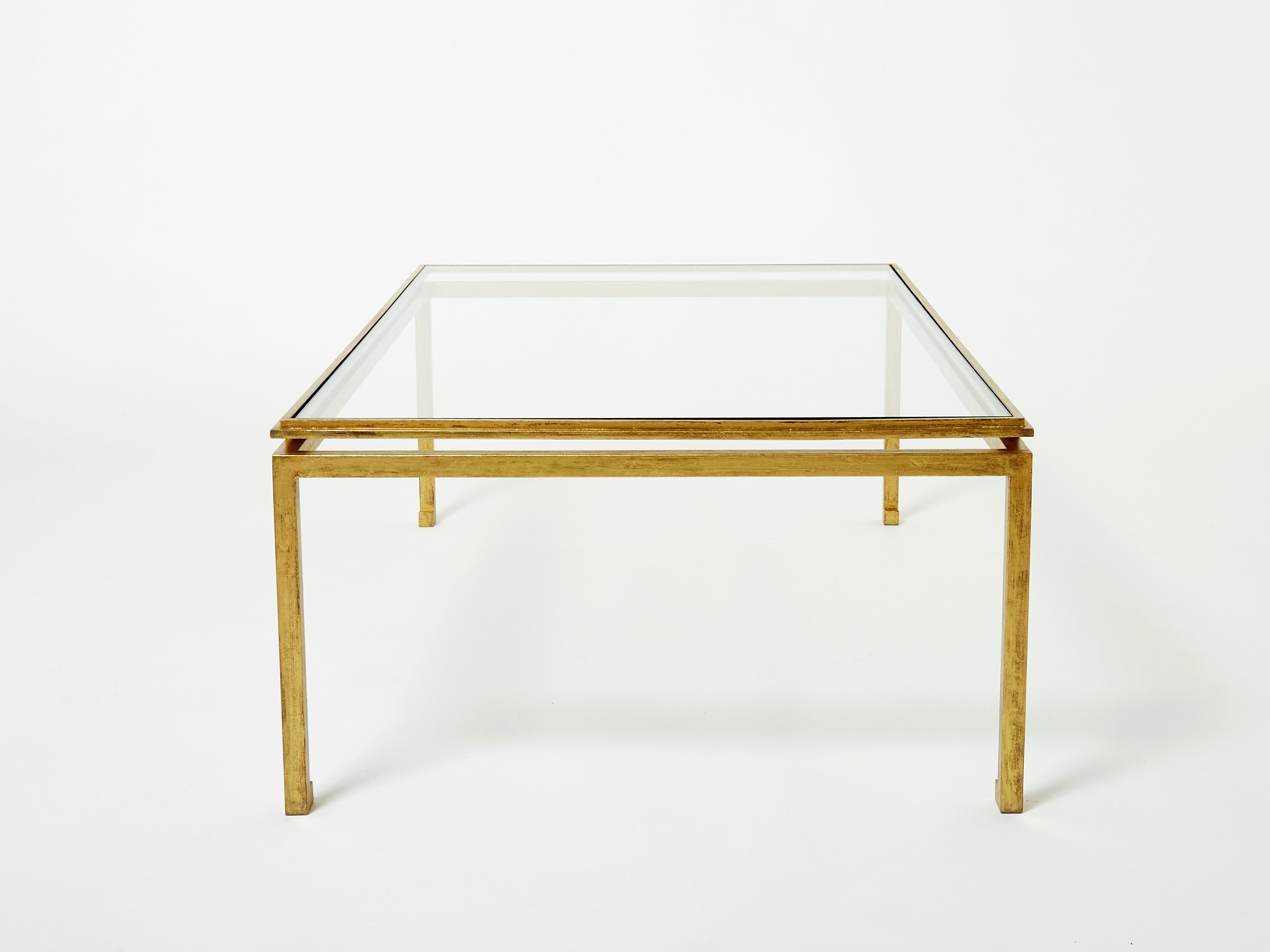 Table basse Maison Ramsay en fer doré et verre, 1950 Bon état - En vente à Paris, IDF