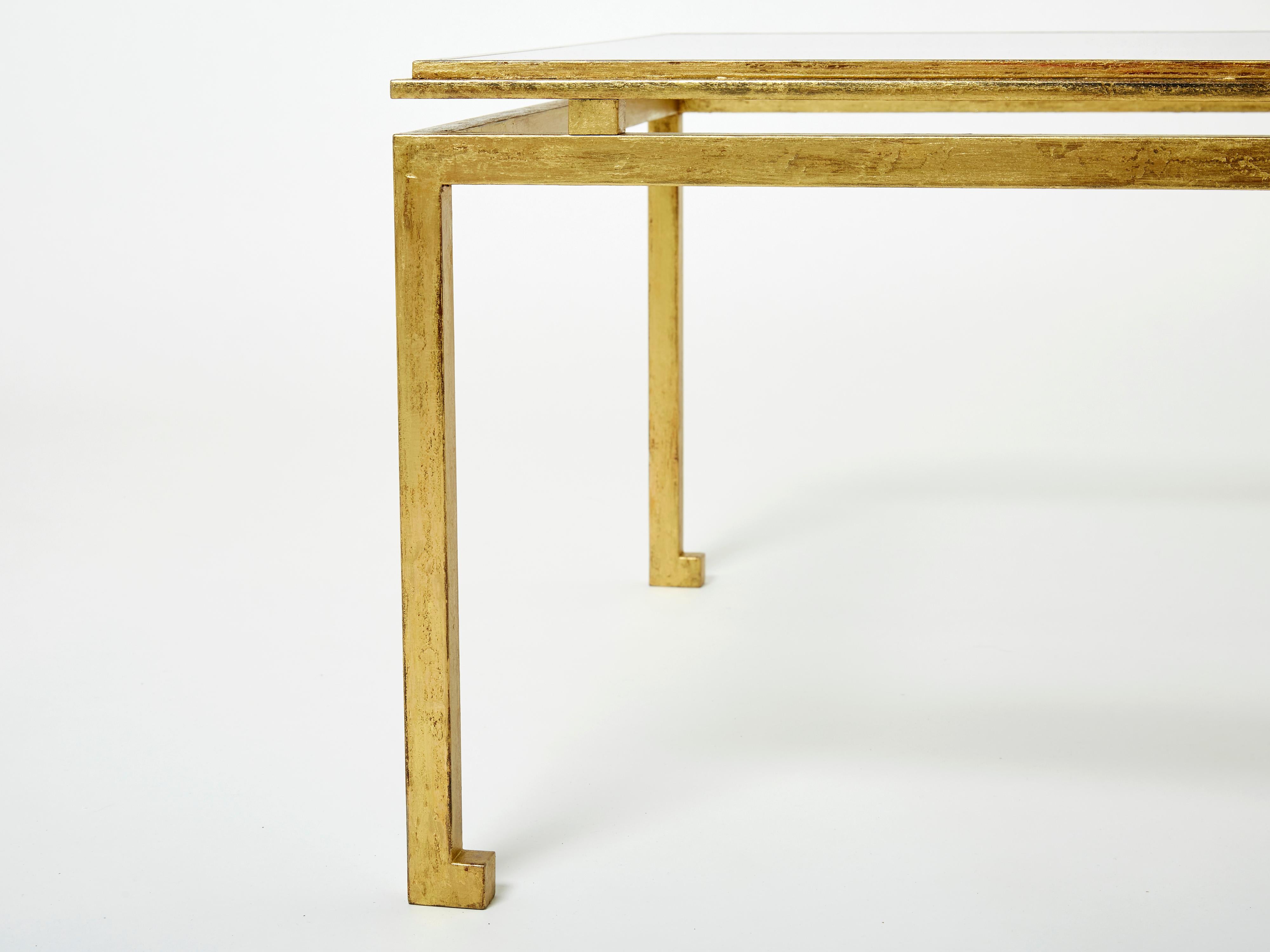Maison Ramsay Coffee Table Gilded Iron Glass, 1950 For Sale 3