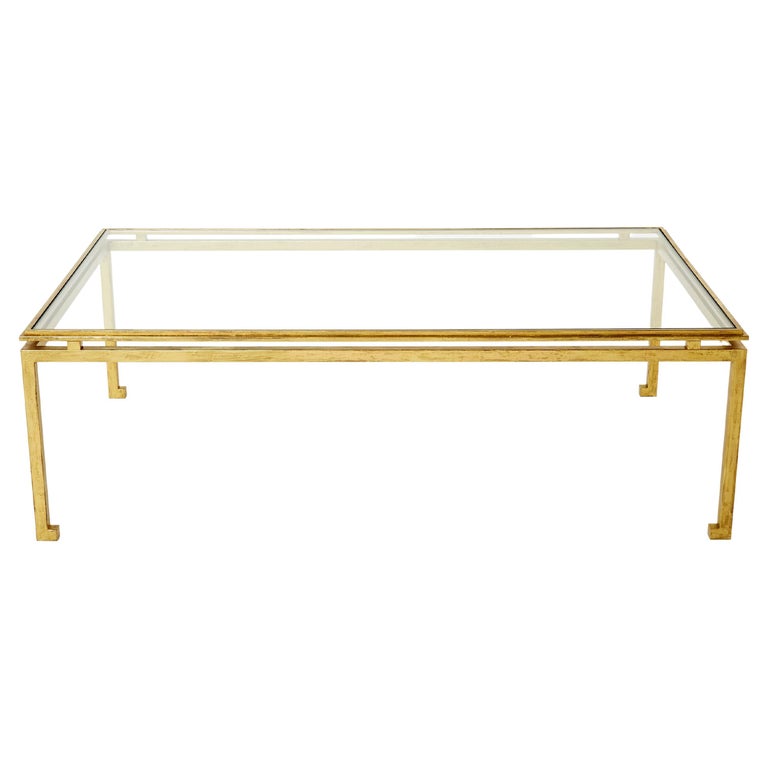 Maison Ramsay Gilded Iron and Glass Coffee Table, 1950