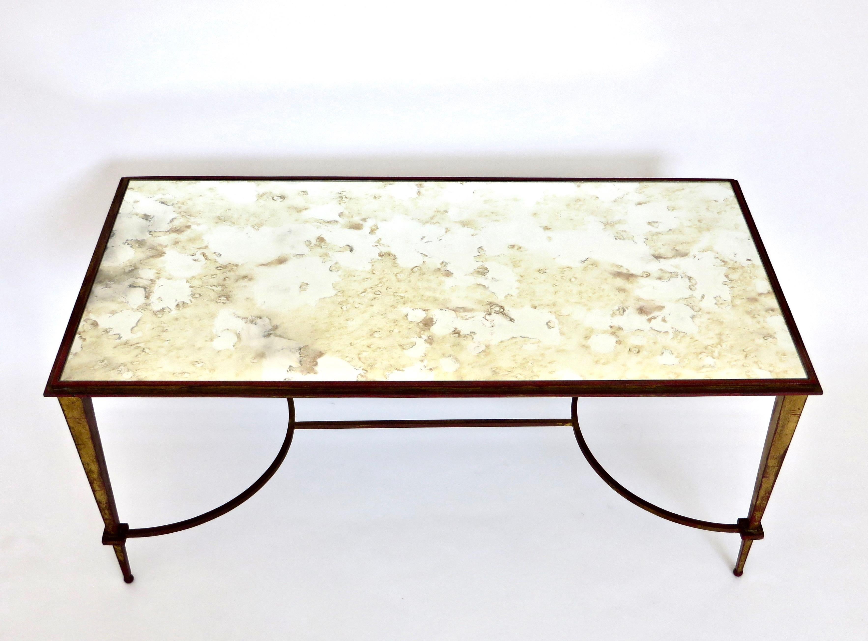 Maison Ramsay French Coffee Table Gilded Iron and Reverse Painted Mirrored Top 6