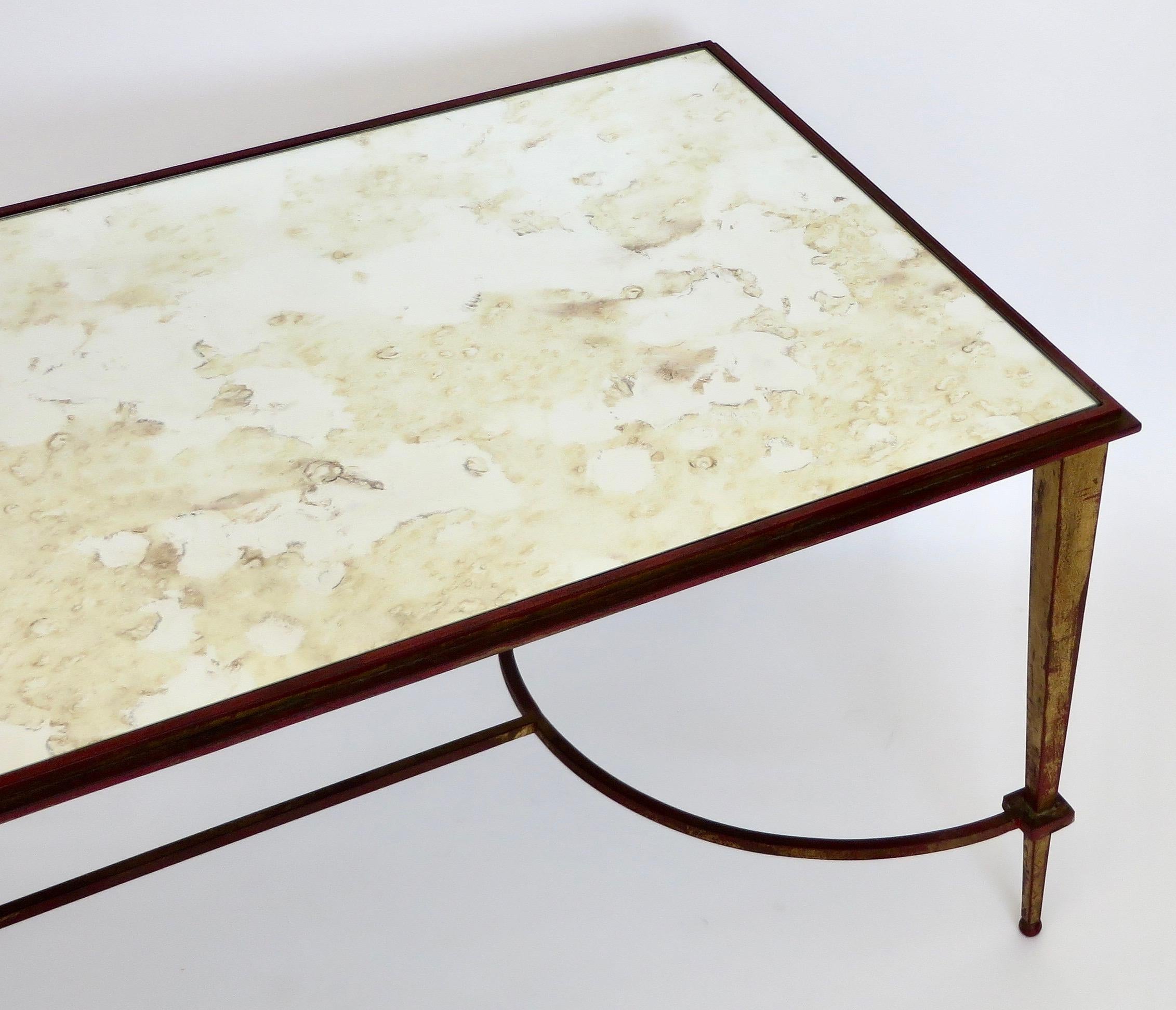 Maison Ramsay French Coffee Table Gilded Iron and Reverse Painted Mirrored Top 7