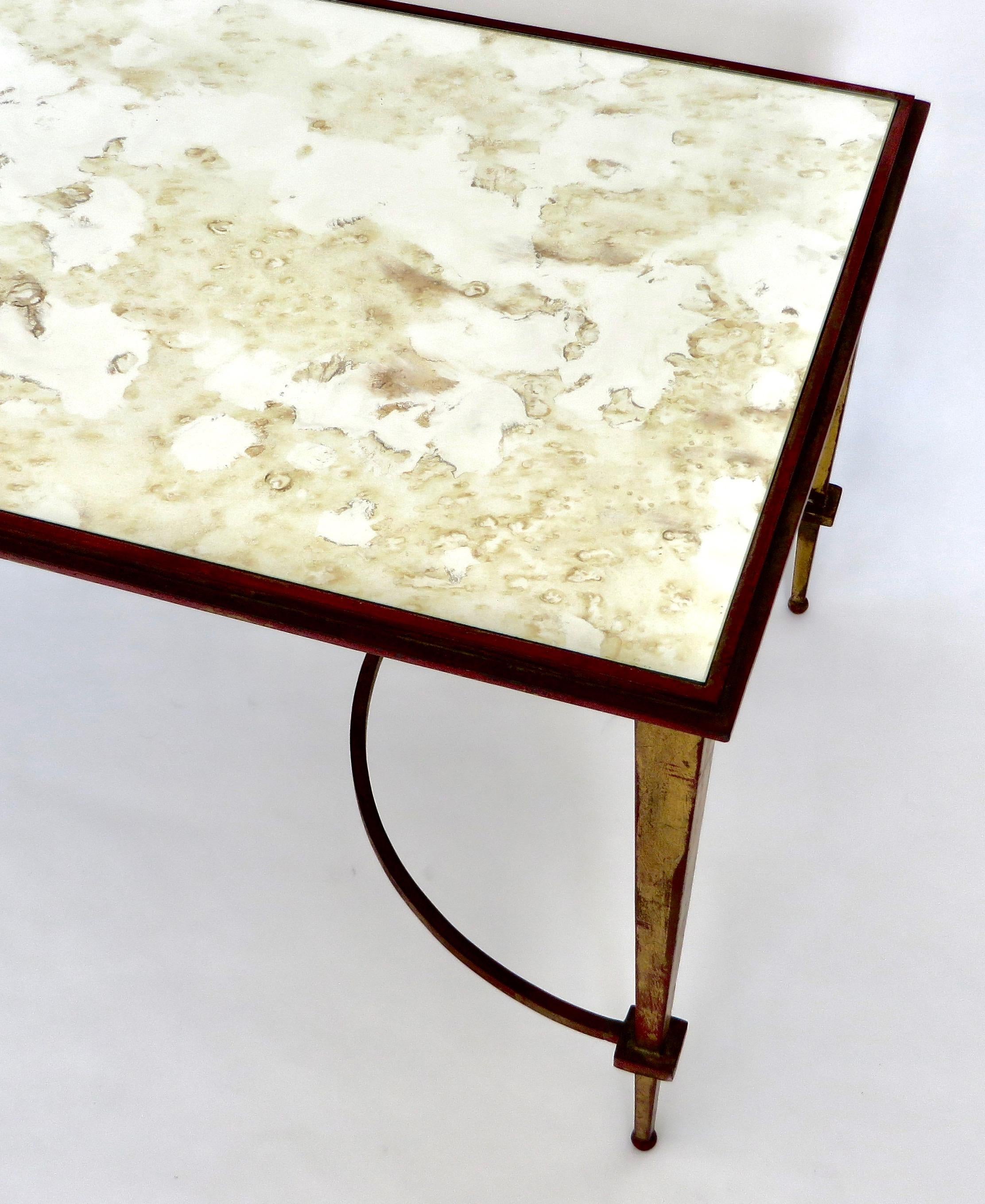 Maison Ramsay French Coffee Table Gilded Iron and Reverse Painted Mirrored Top 8