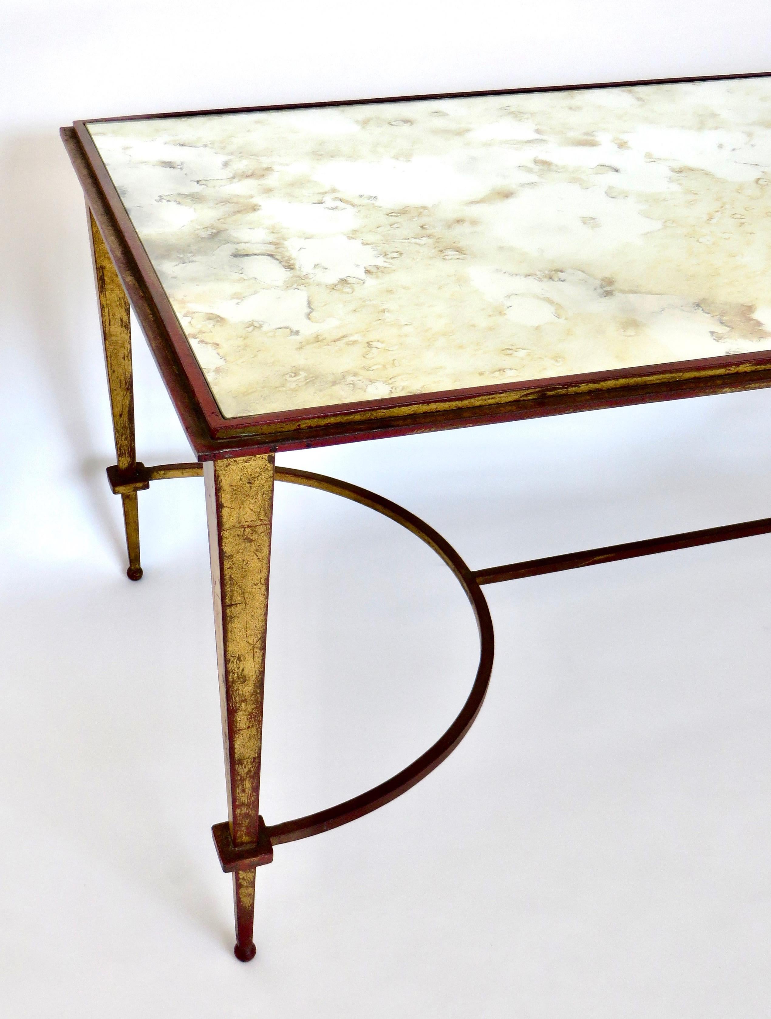 Maison Ramsay French Coffee Table Gilded Iron and Reverse Painted Mirrored Top 10