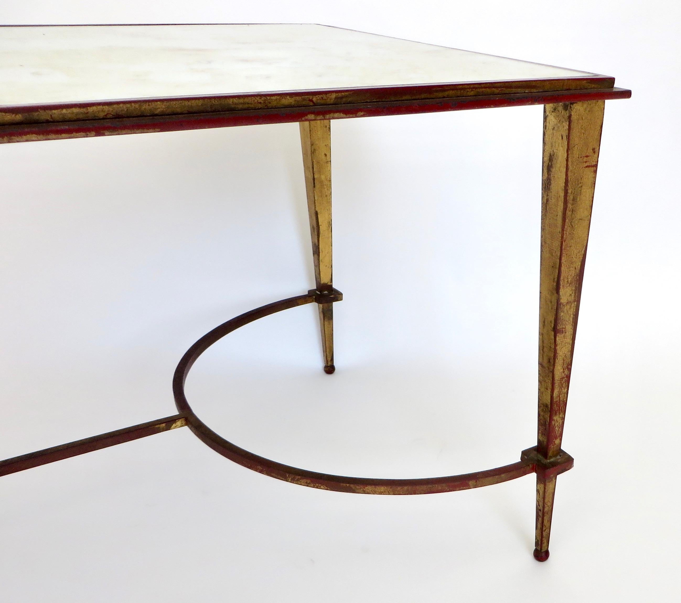 Maison Ramsay French Coffee Table Gilded Iron and Reverse Painted Mirrored Top 11