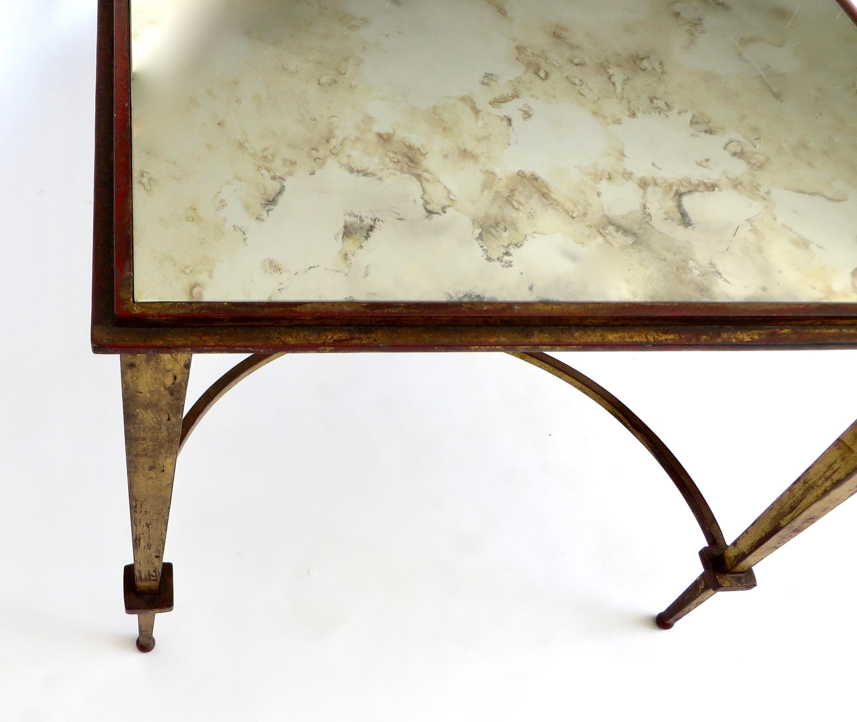 Maison Ramsay French Coffee Table Gilded Iron and Reverse Painted Mirrored Top 12