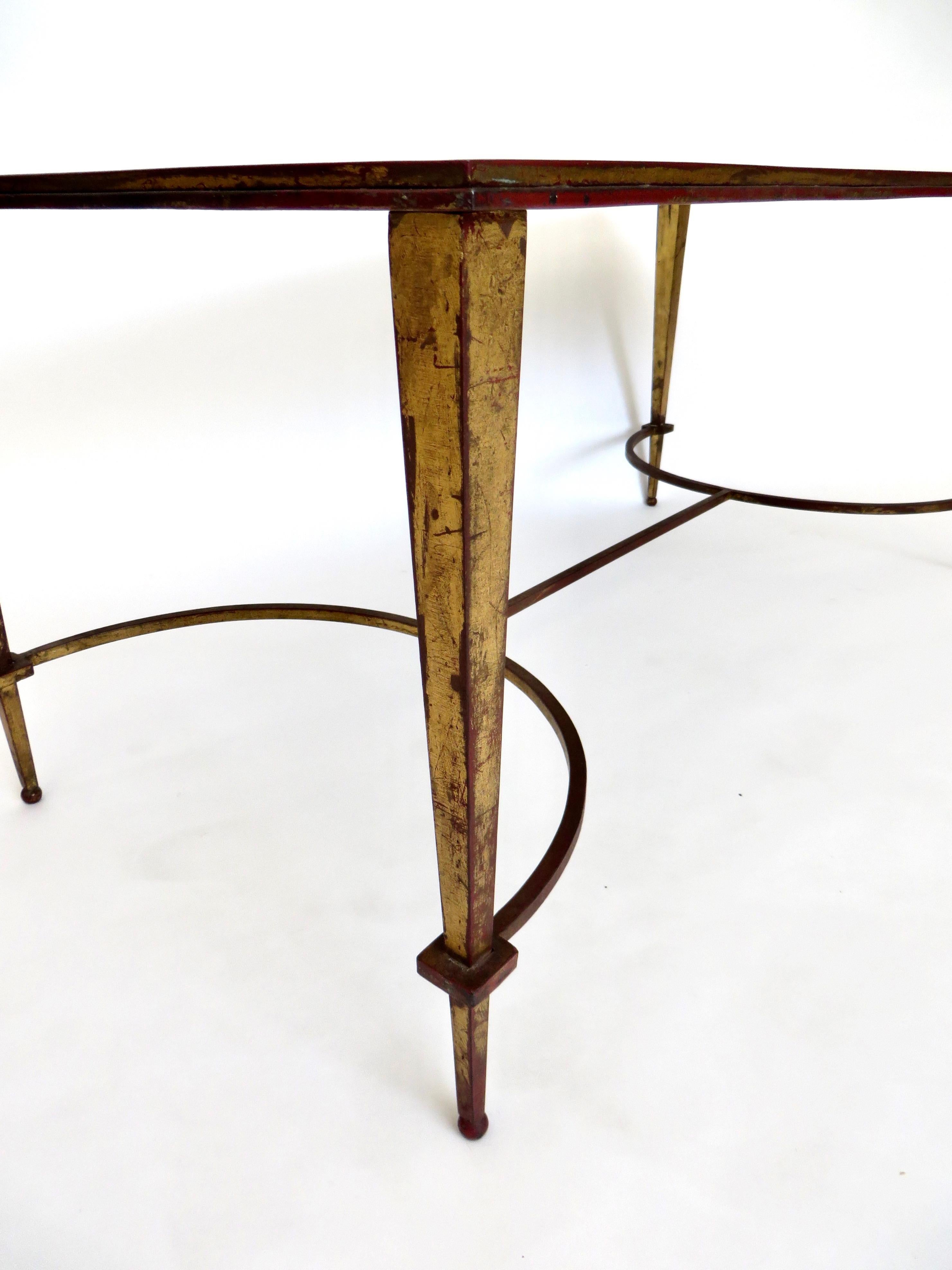 Maison Ramsay French Coffee Table Gilded Iron and Reverse Painted Mirrored Top 13
