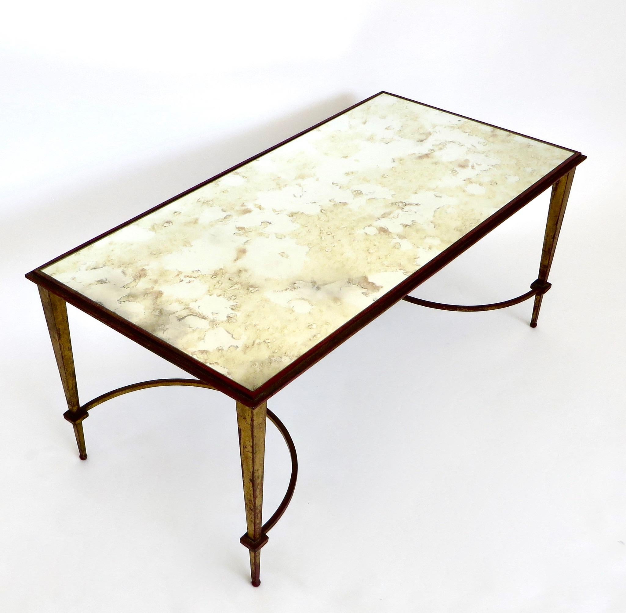 Maison Ramsay French Coffee Table Gilded Iron and Reverse Painted Mirrored Top 1