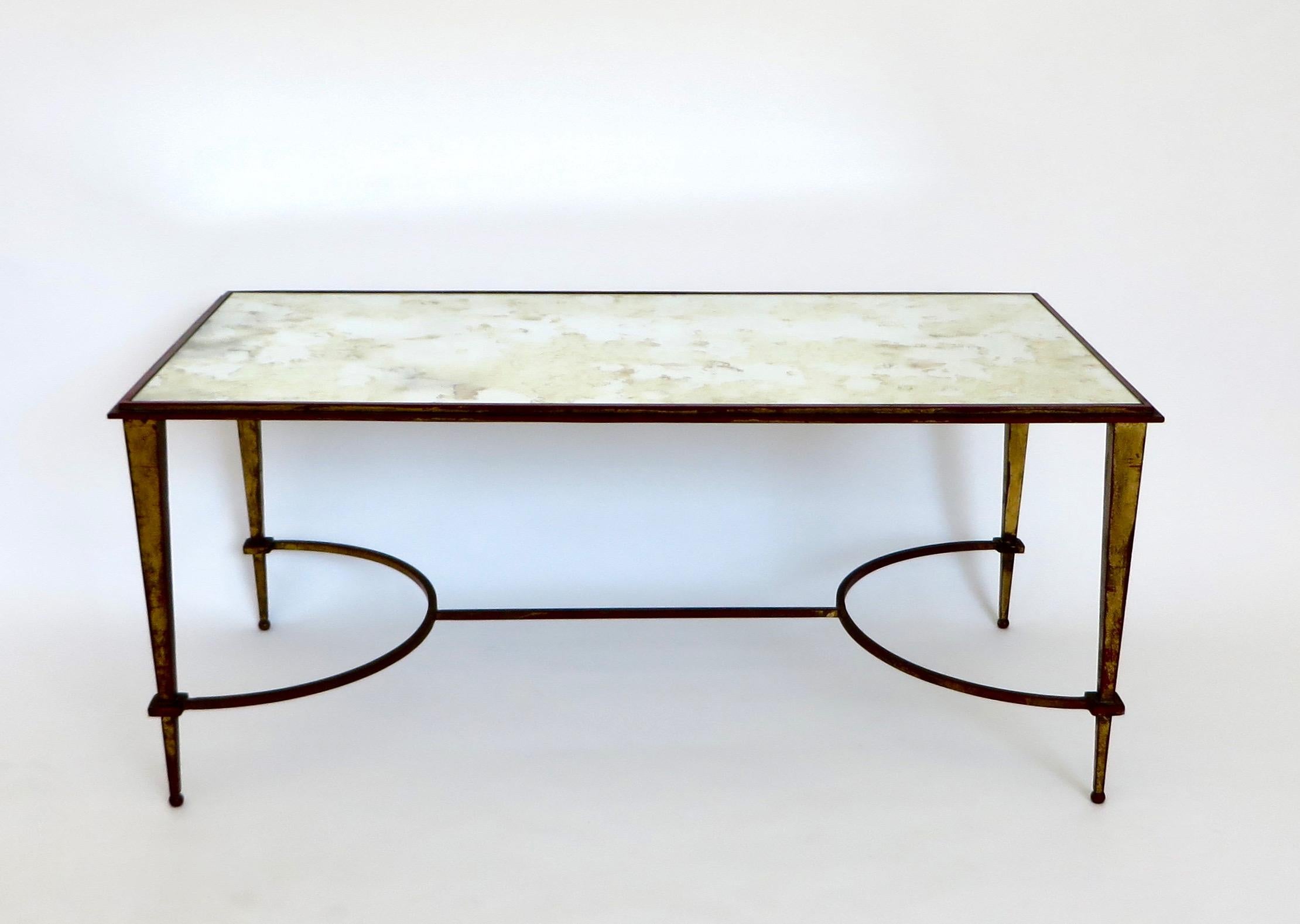 Maison Ramsay French Coffee Table Gilded Iron and Reverse Painted Mirrored Top 3