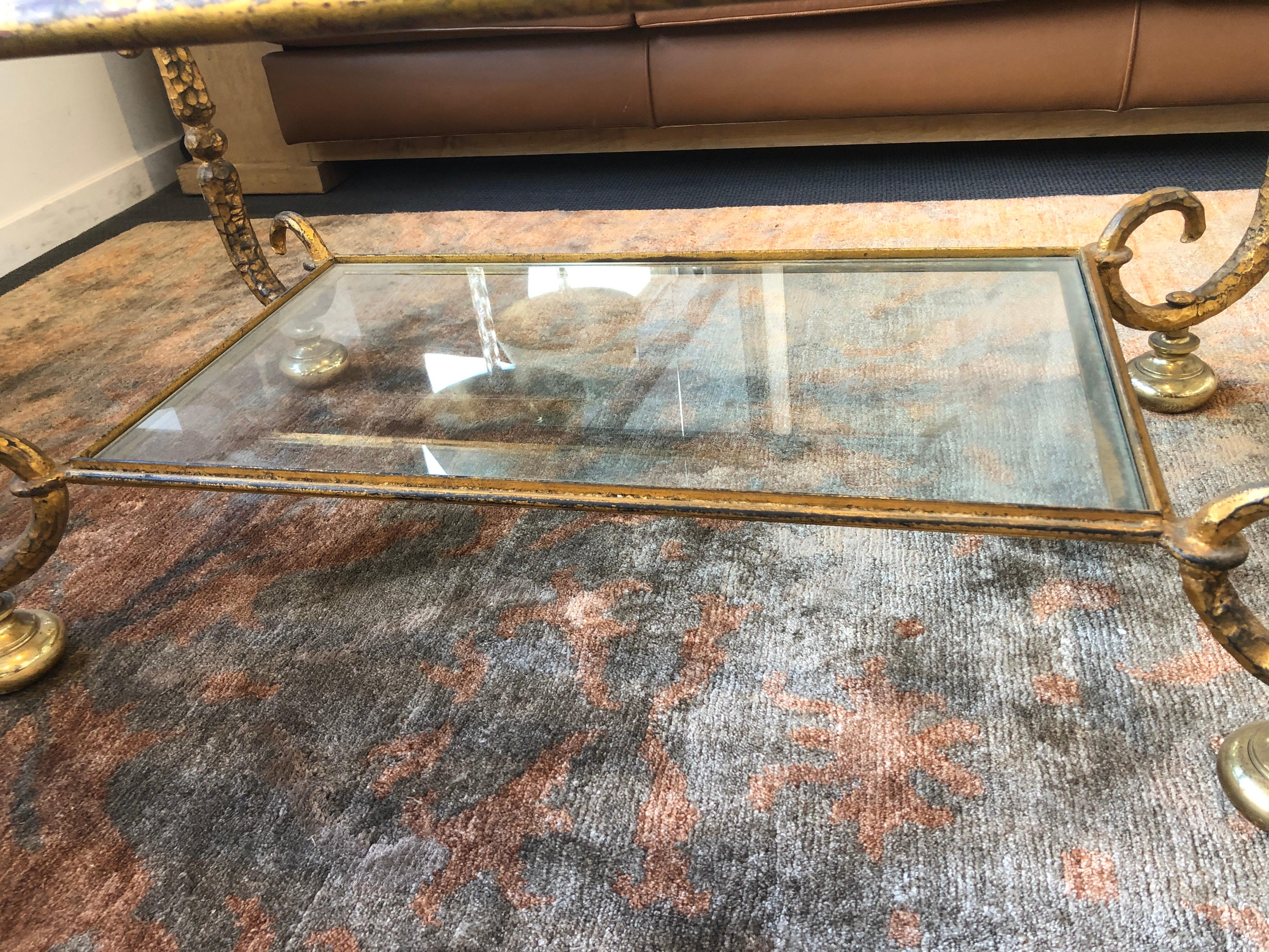 Gilt Maison Ramsay Double Tray Coffee Table Gilded Iron Gold Leaf Finishing, 1940s