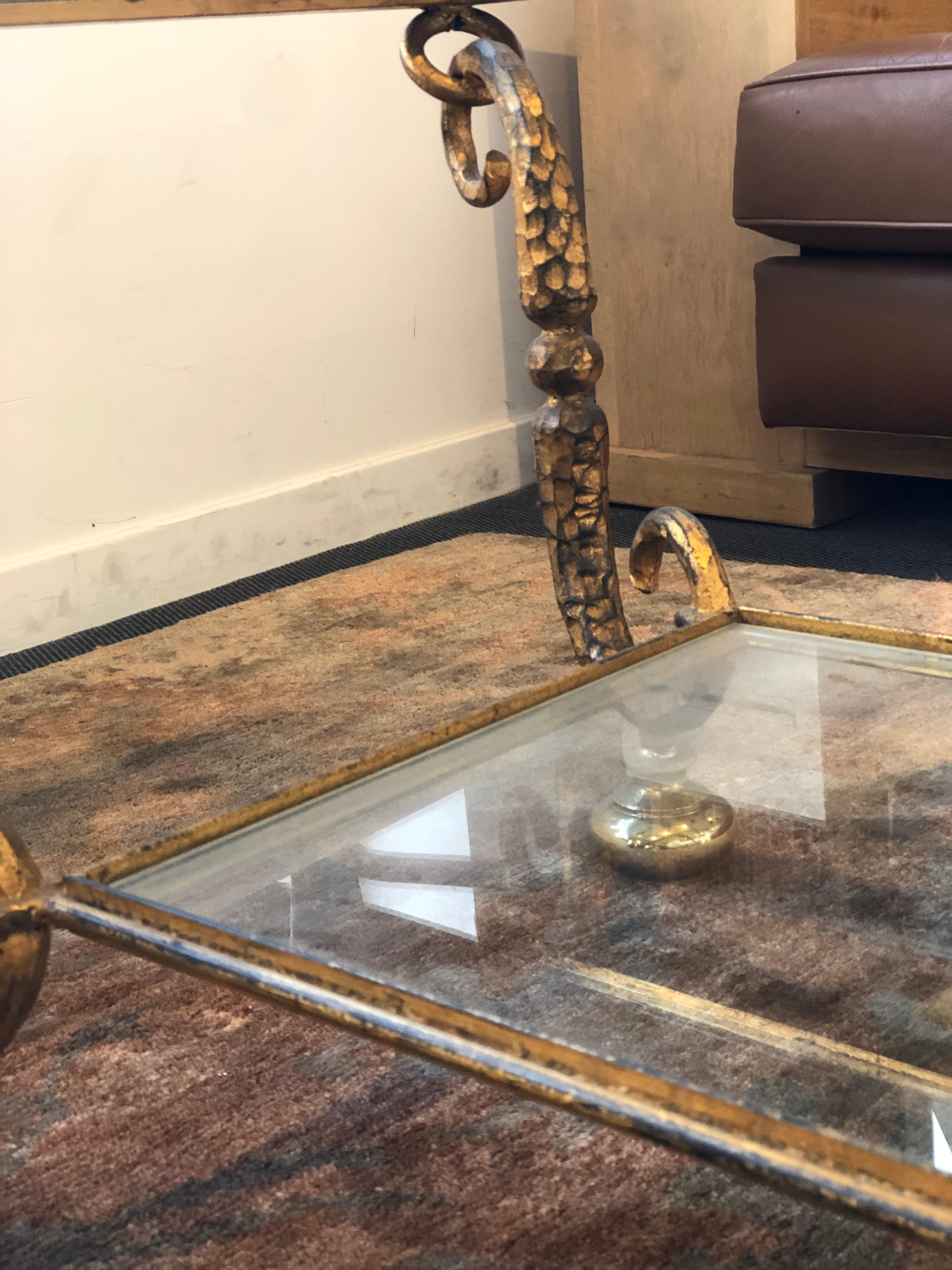 Maison Ramsay Double Tray Coffee Table Gilded Iron Gold Leaf Finishing, 1940s In Good Condition In Paris, France