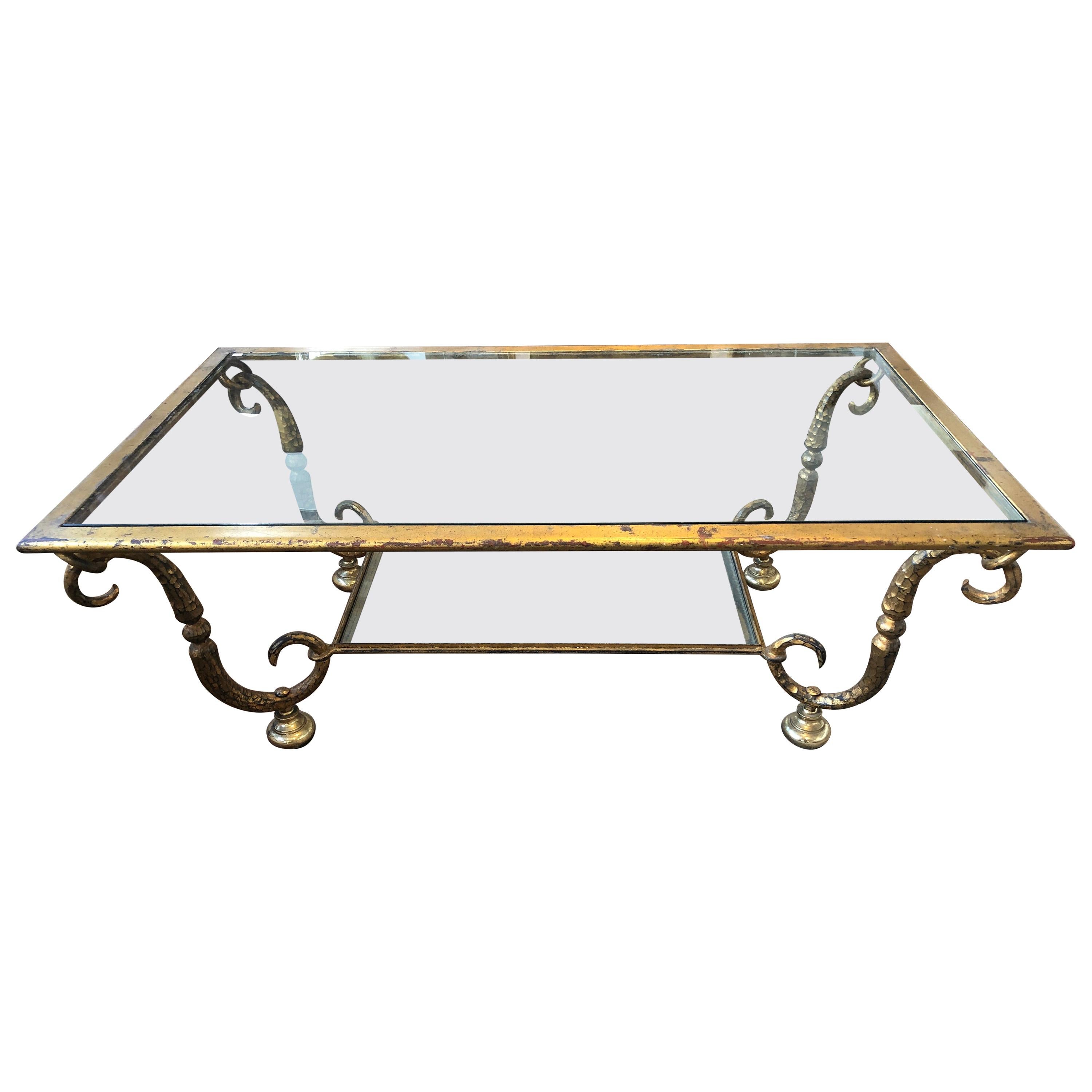 Maison Ramsay Double Tray Coffee Table Gilded Iron Gold Leaf Finishing, 1940s