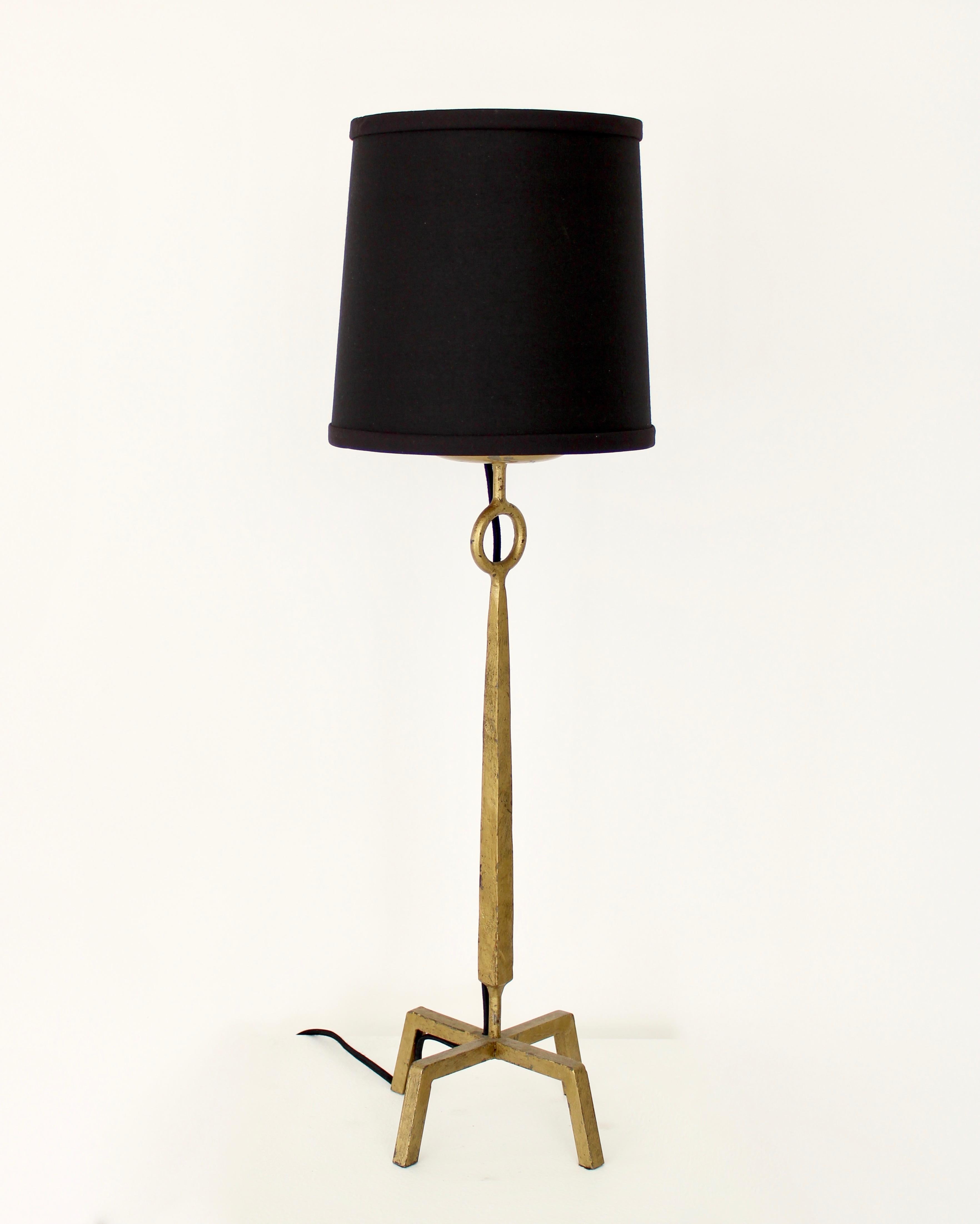 Mid-Century Modern Maison Ramsay French Neoclassical Table Lamp Gilded Iron on Four Foot Base