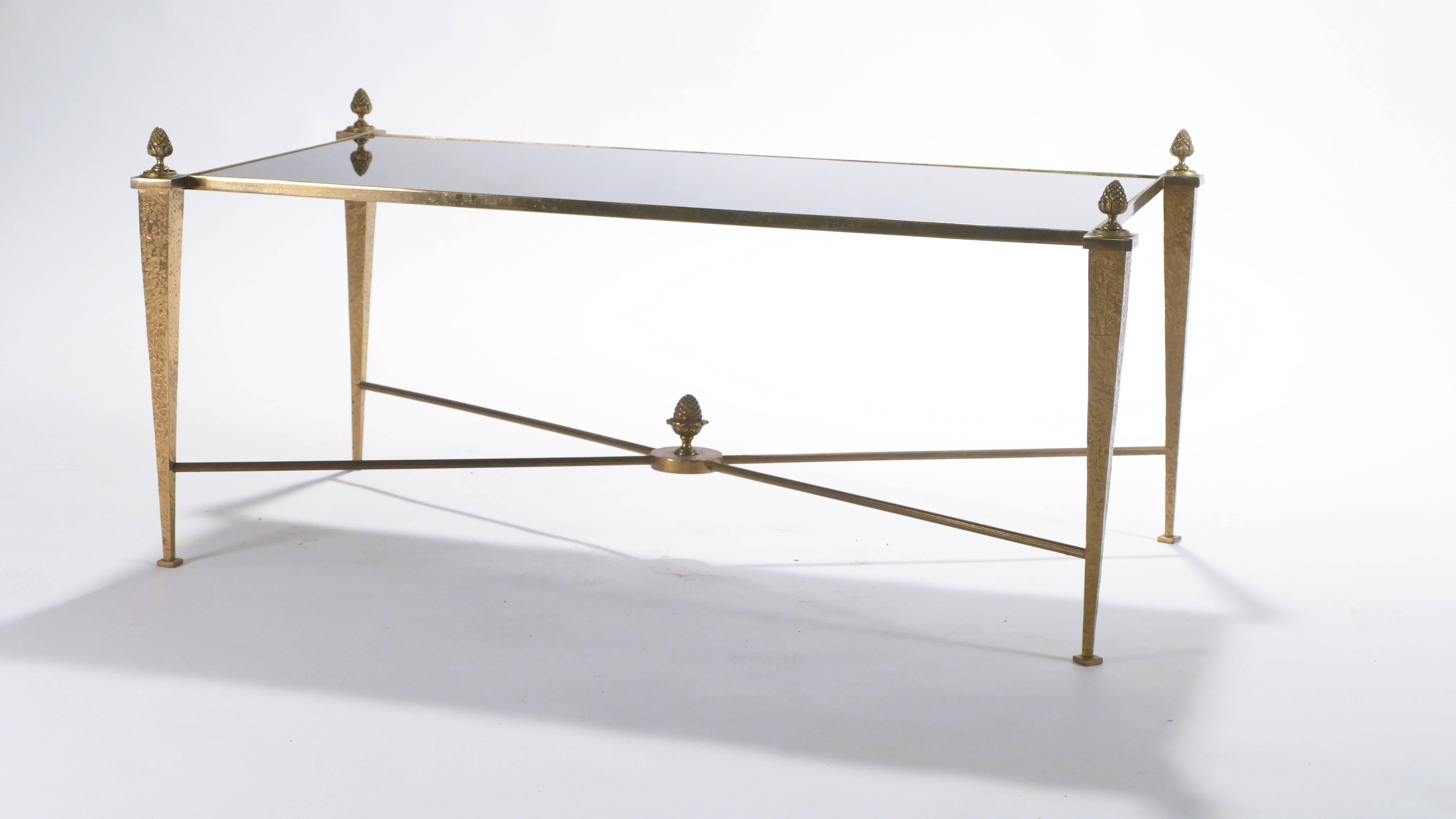 French Maison Ramsay Gold Gilt and Opaline Coffee Table, 1960s
