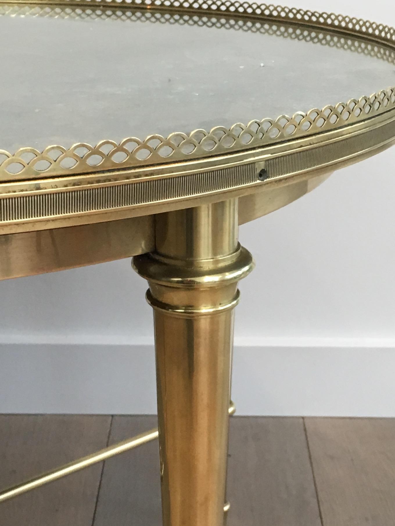 Maison Ramsay, Neoclassical Round Brass Coffee Table with Eglomized Glass Top 5