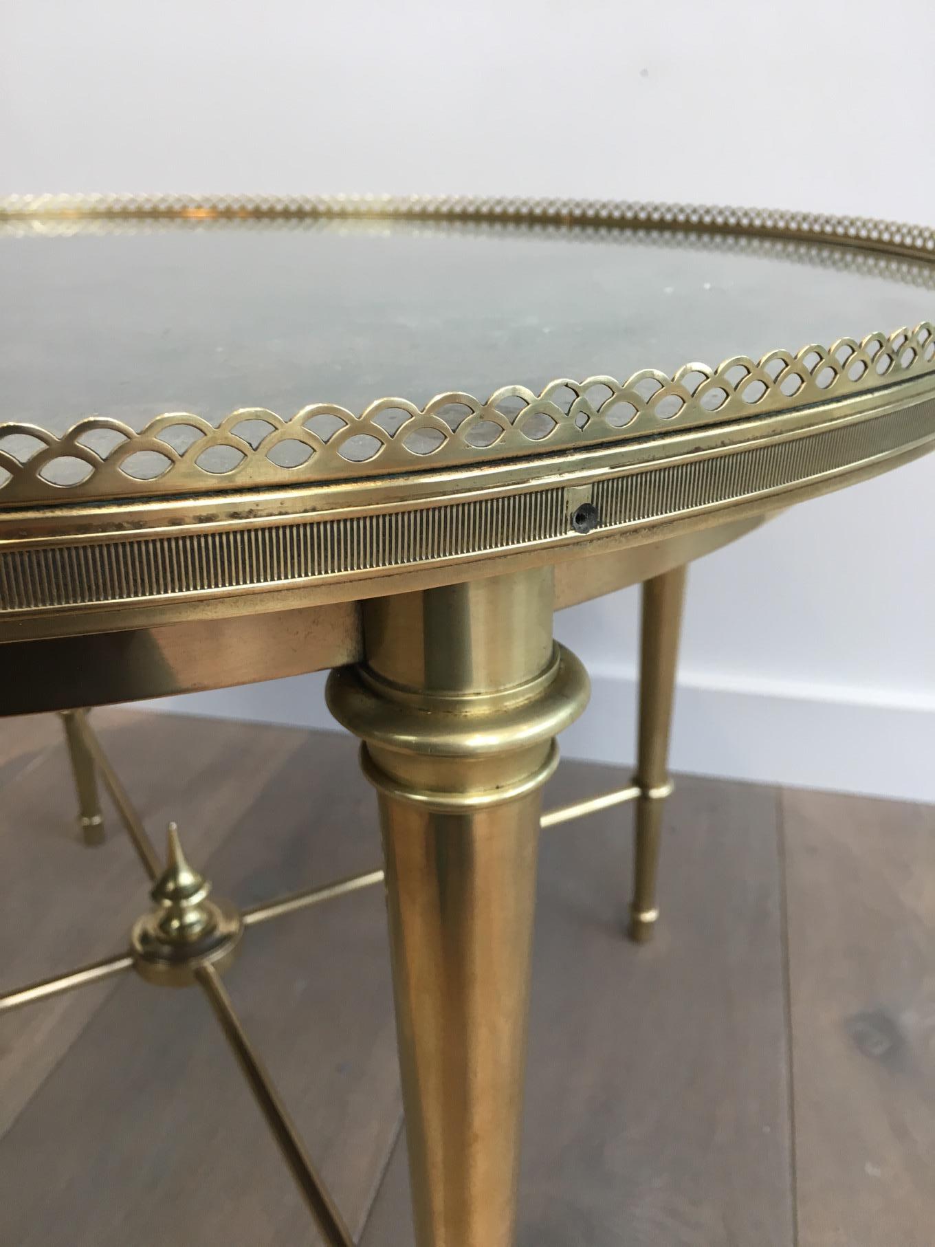 Maison Ramsay, Neoclassical Round Brass Coffee Table with Eglomized Glass Top 6