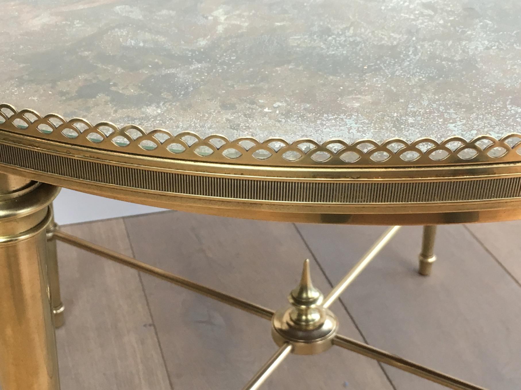 Maison Ramsay, Neoclassical Round Brass Coffee Table with Eglomized Glass Top 9