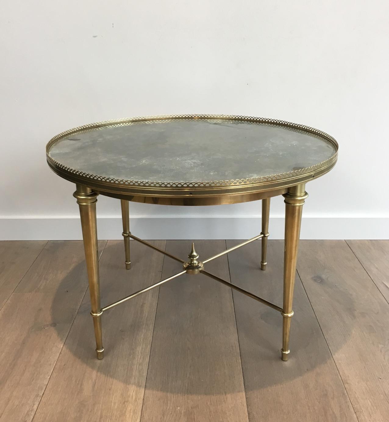 Maison Ramsay, Neoclassical Round Brass Coffee Table with Eglomized Glass Top 10
