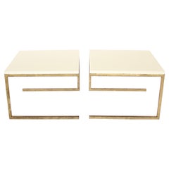 Maison Ramsay Side Tables Pair of Cream Lacquered Top Gilded Iron Frame Work