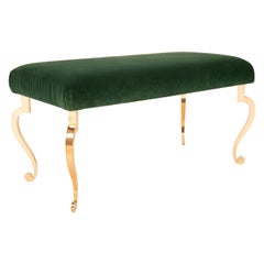 Maison Ramsay Style Bench with Velvet Upholstery and Polished Bronze Legs