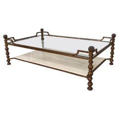 Maison Ramsay Style Double Tray Coffee Table Gilded Iron Gold Leaf Finishing