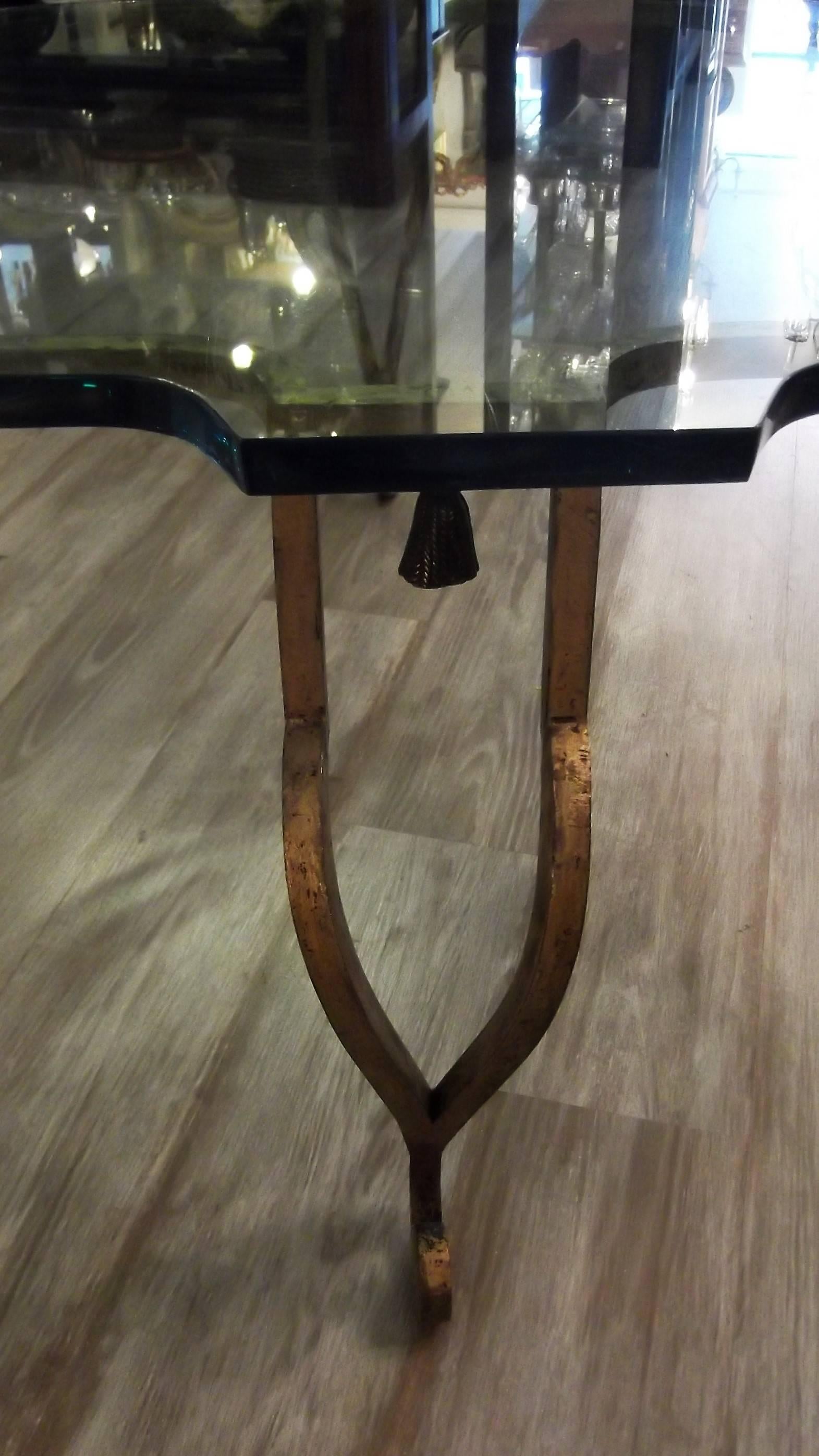 20th Century Maison Ramsey Glass and Gilt Iron Cocktail Table