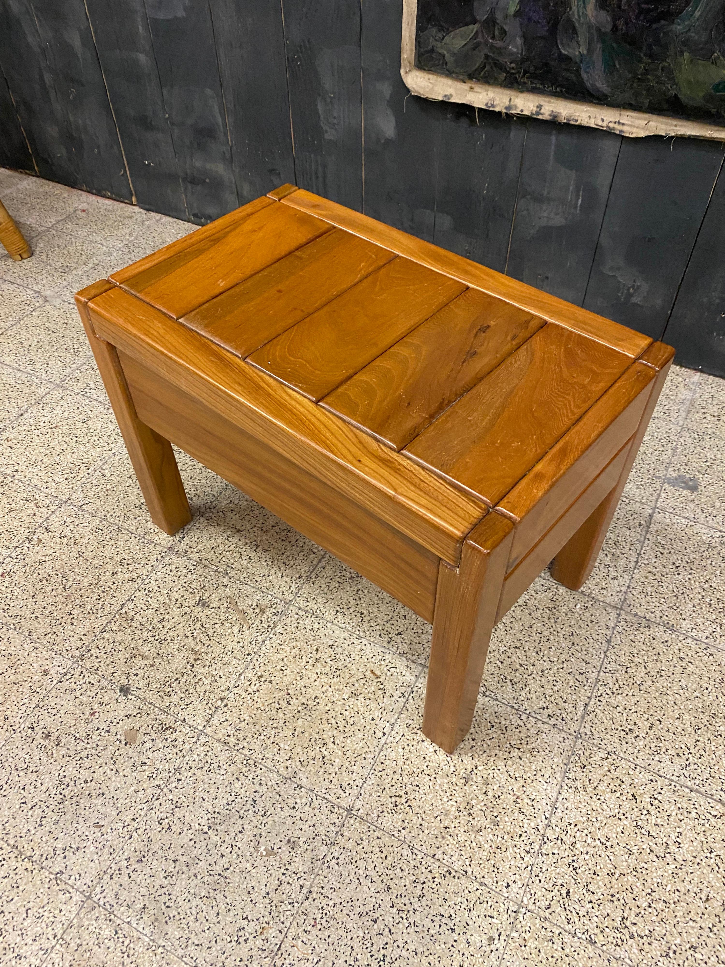 Mid-Century Modern Maison Regain Bedside Table in Solid Elm, circa 1960 Pierre Chapo Style For Sale