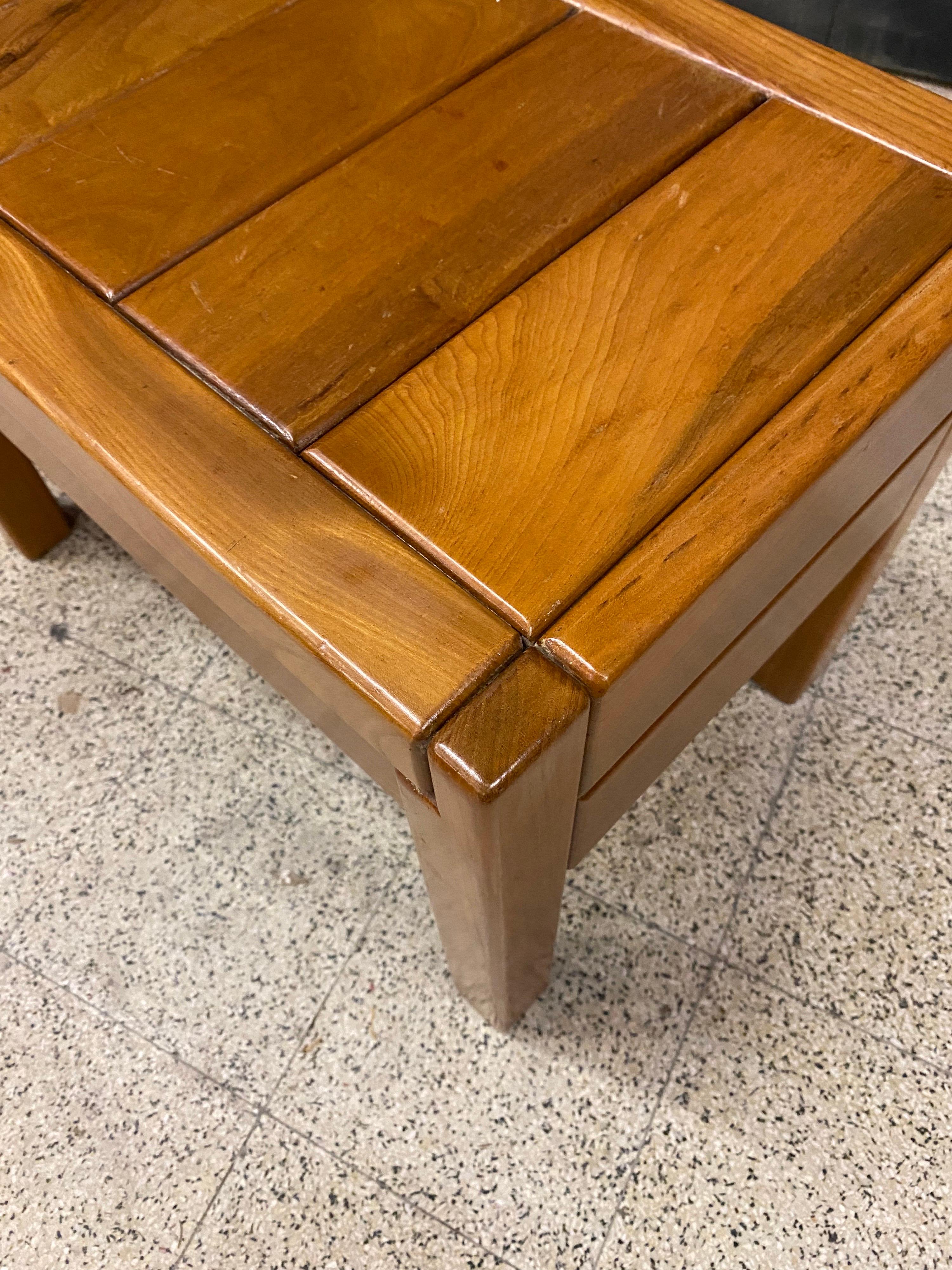 Mid-20th Century Maison Regain Bedside Table in Solid Elm, circa 1960 Pierre Chapo Style For Sale