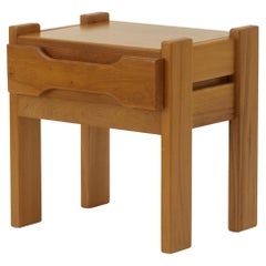 Maison Regain beside table with drawer in solid elm wood France c. 1970