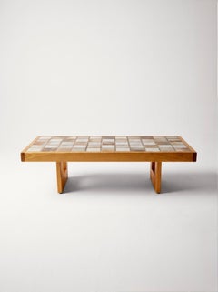 Maison Regain Camargue Coffee Table in Elm and Ceramic - France - 1970s