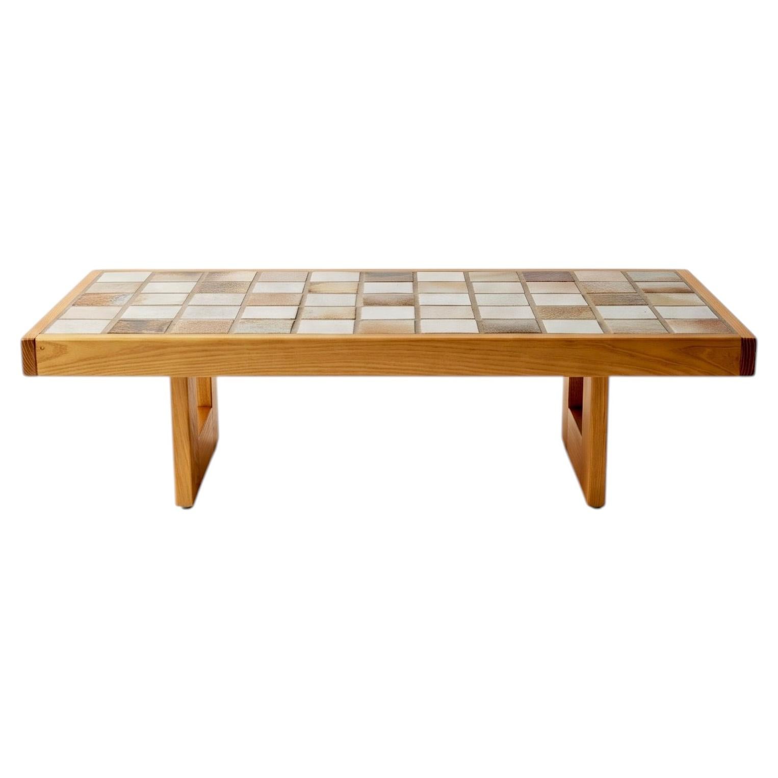 Maison Regain Camargue Coffee Table in Elm and Ceramic - France - 1970s
