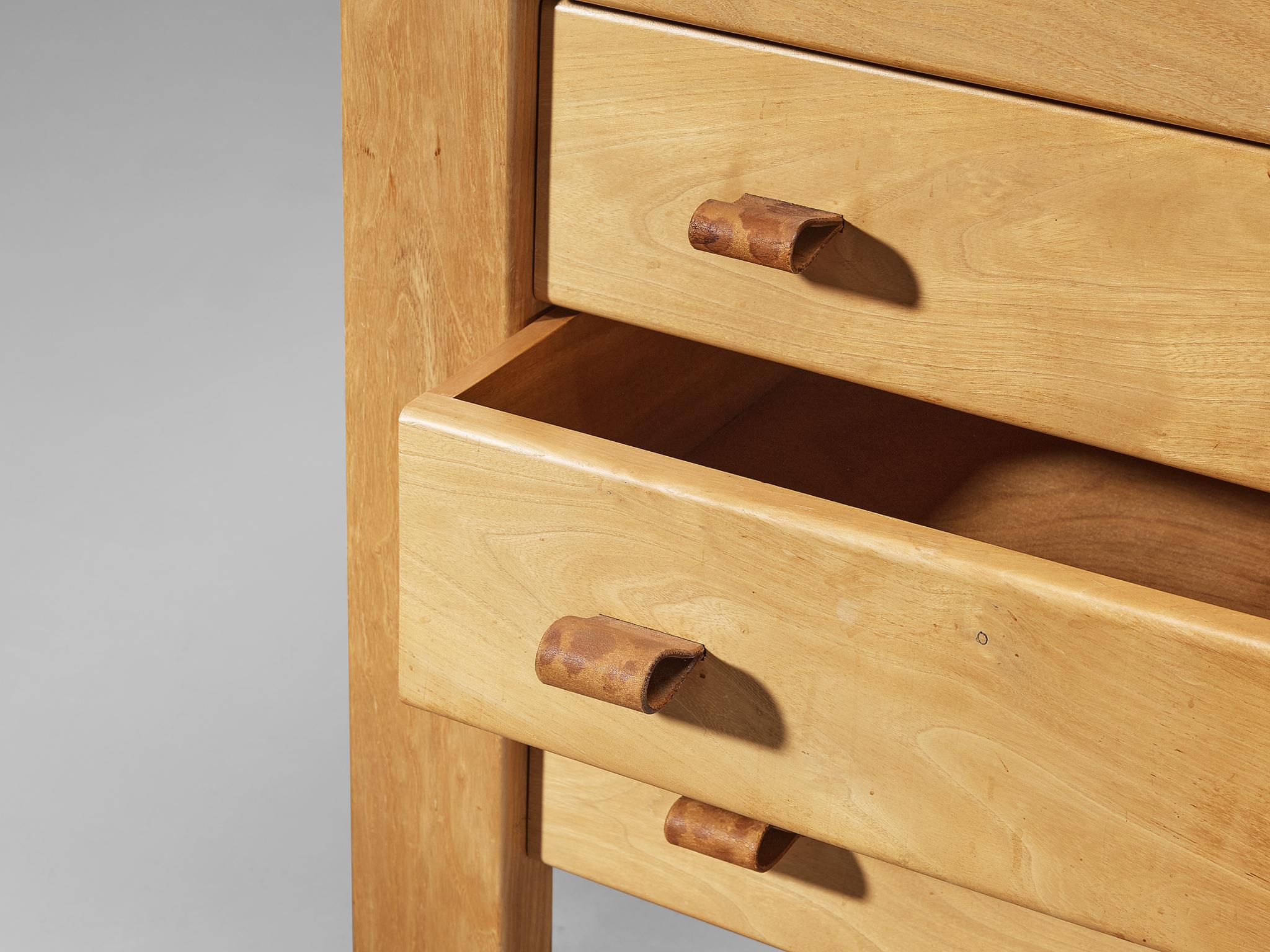 Maison Regain Chest of Drawers in Solid Elm and Leather Details  In Good Condition In Waalwijk, NL