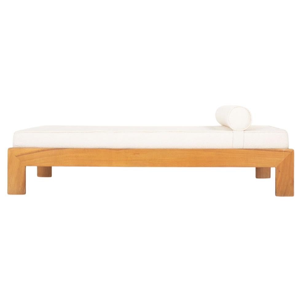 Maison Regain Daybed in Elm with beige Fabric, 1980 For Sale