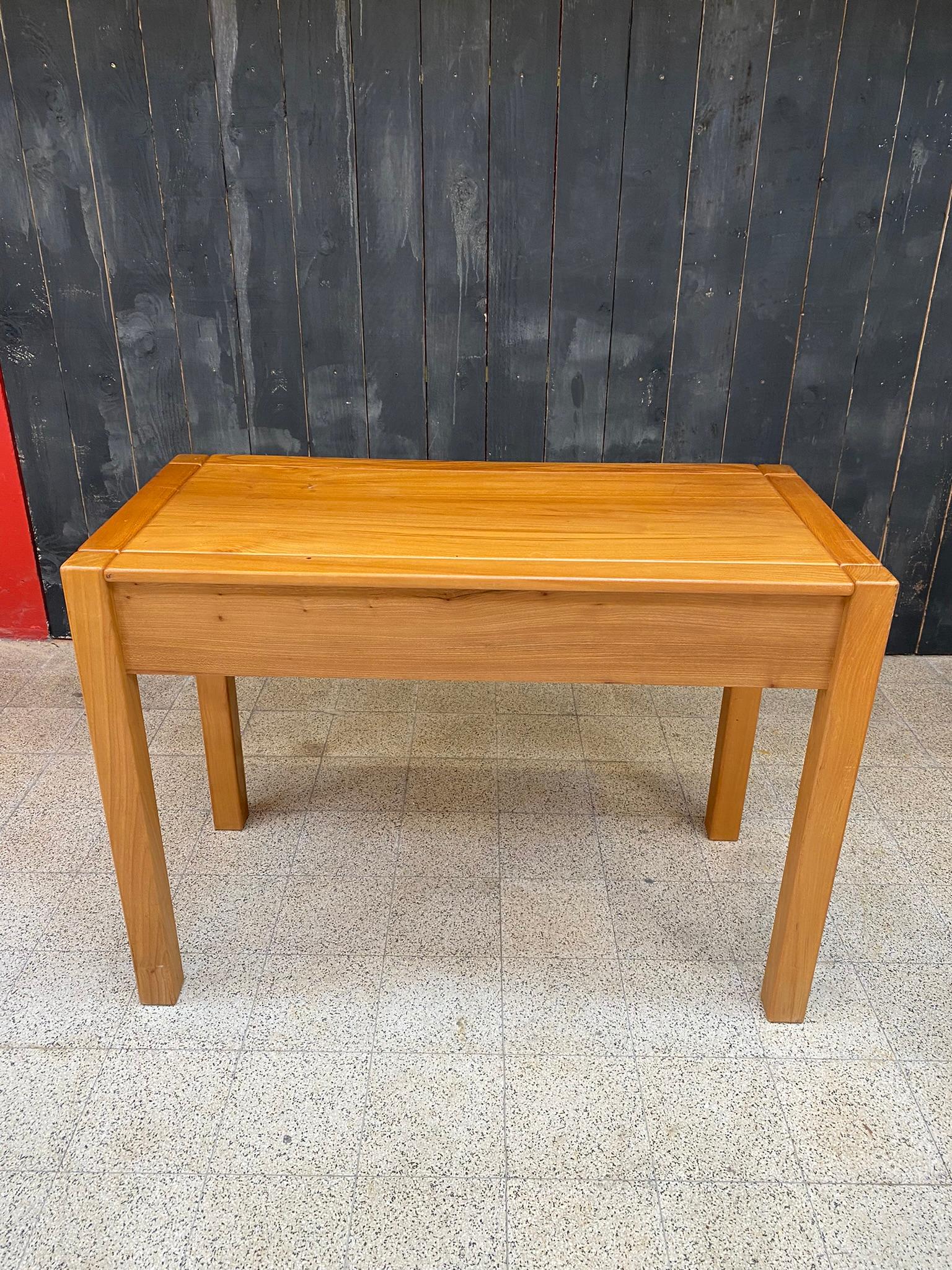 Maison Regain, Desk Table, or Side Table in Solid Elm, Leather Handles 5