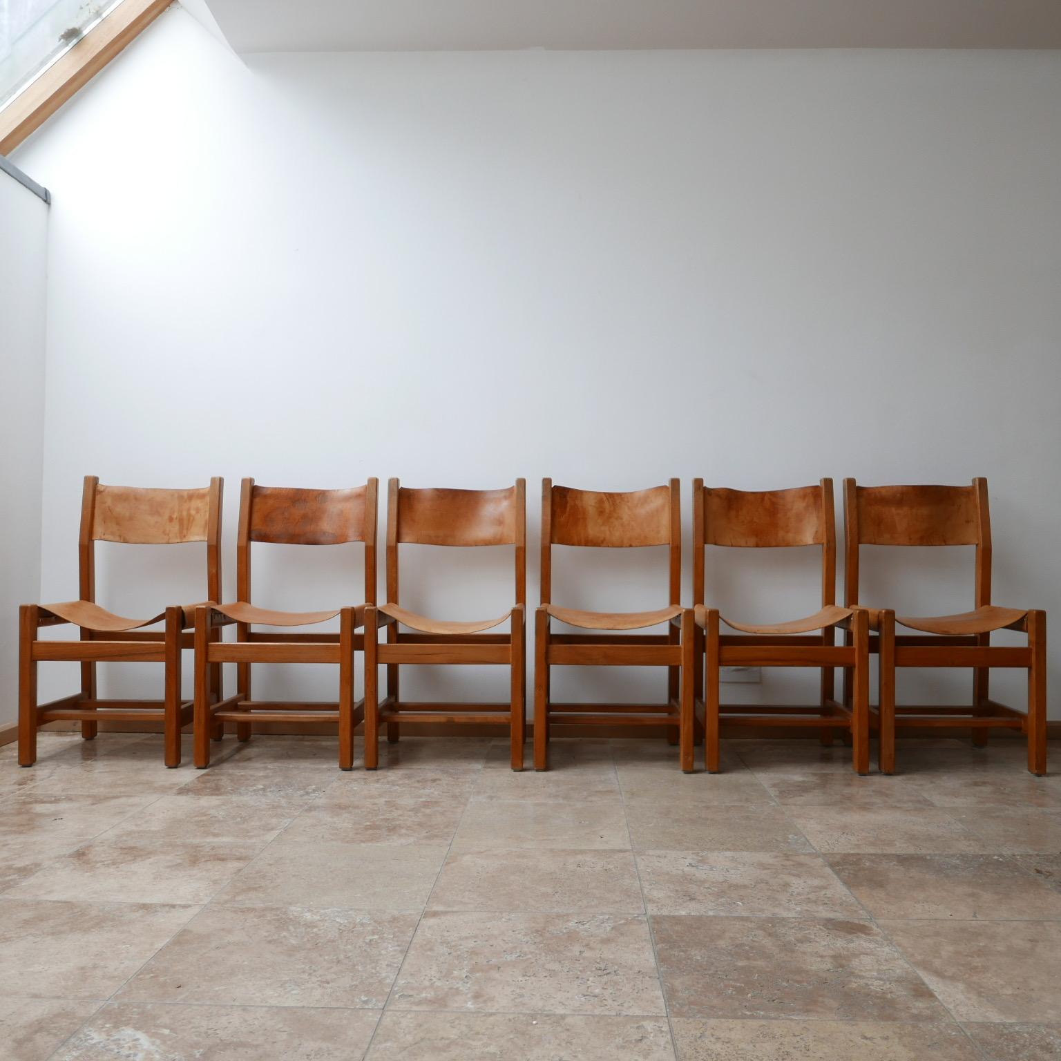 Maison Regain Elm and Leather Midcentury Dining Chairs, '6' 4