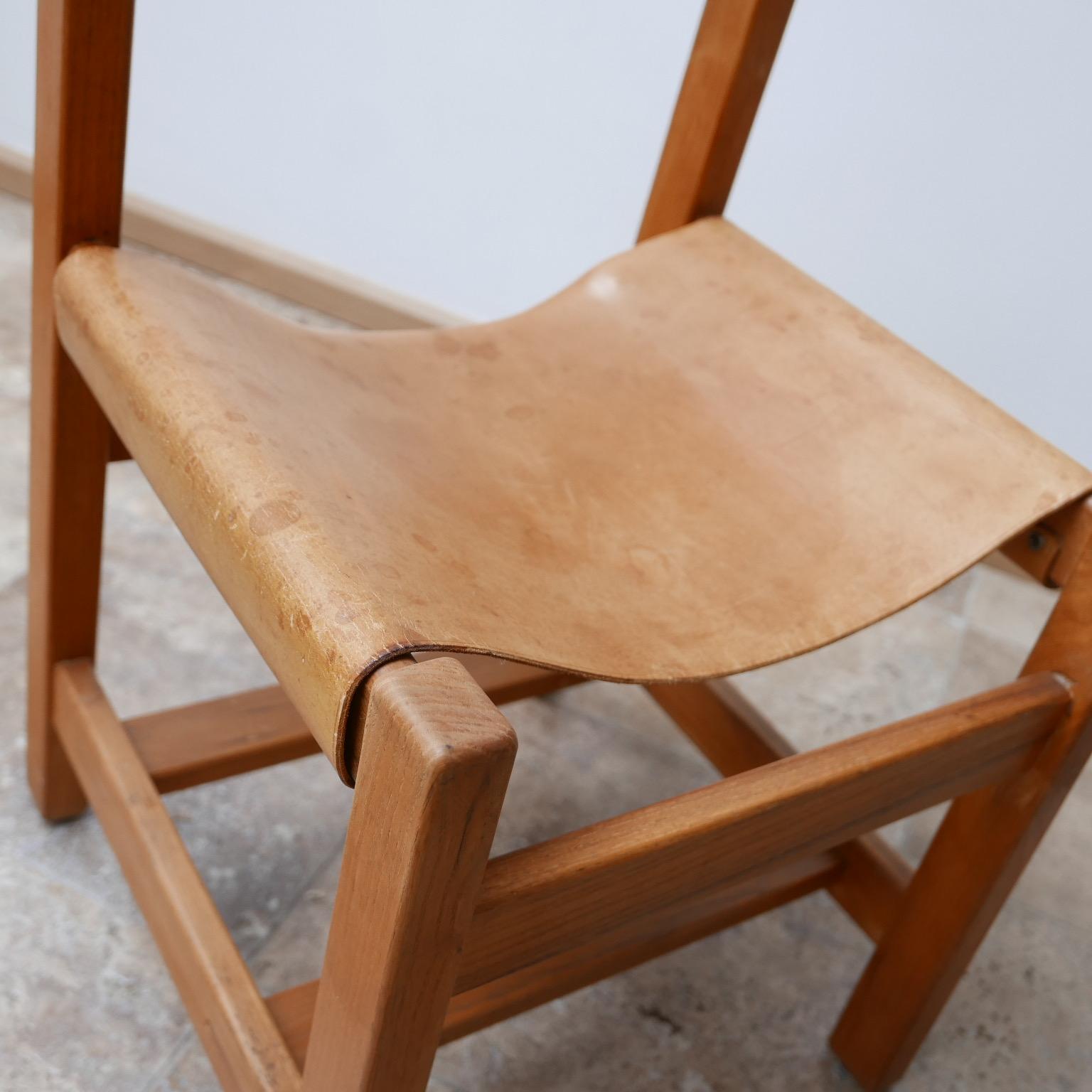 Maison Regain Elm and Leather Midcentury Dining Chairs, '6' 6