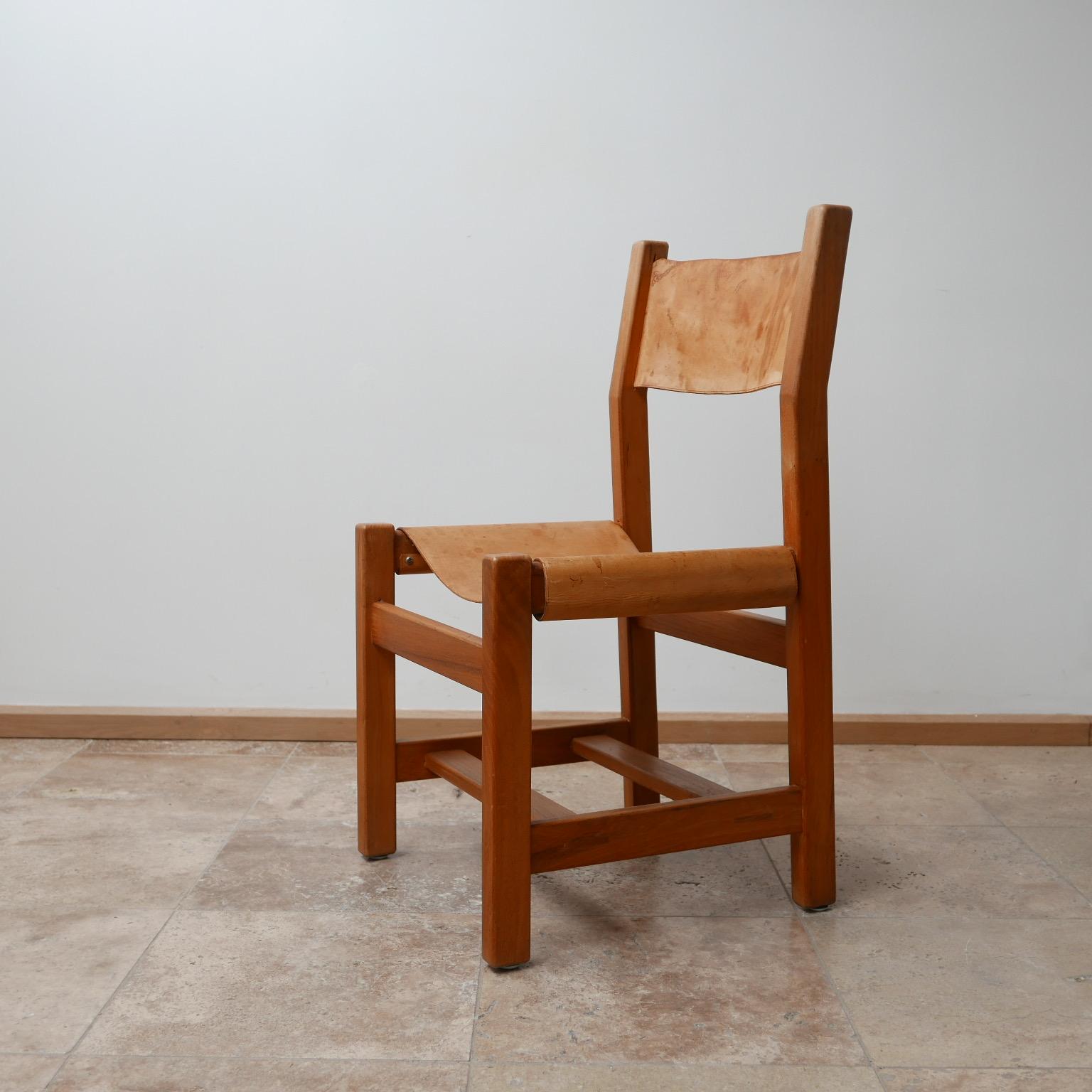 Maison Regain Elm and Leather Midcentury Dining Chairs, '6' 11