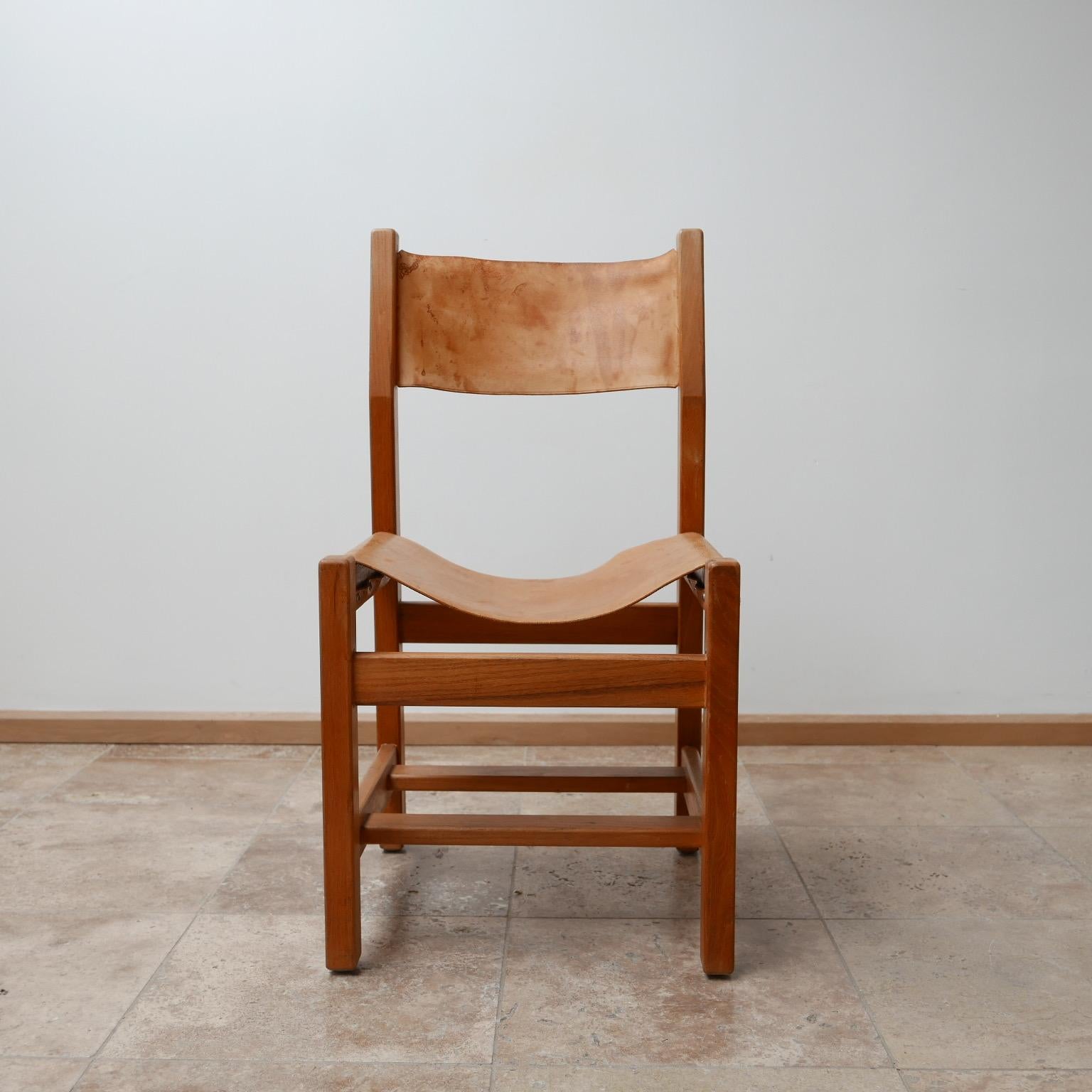 Maison Regain Elm and Leather Midcentury Dining Chairs, '6' 12