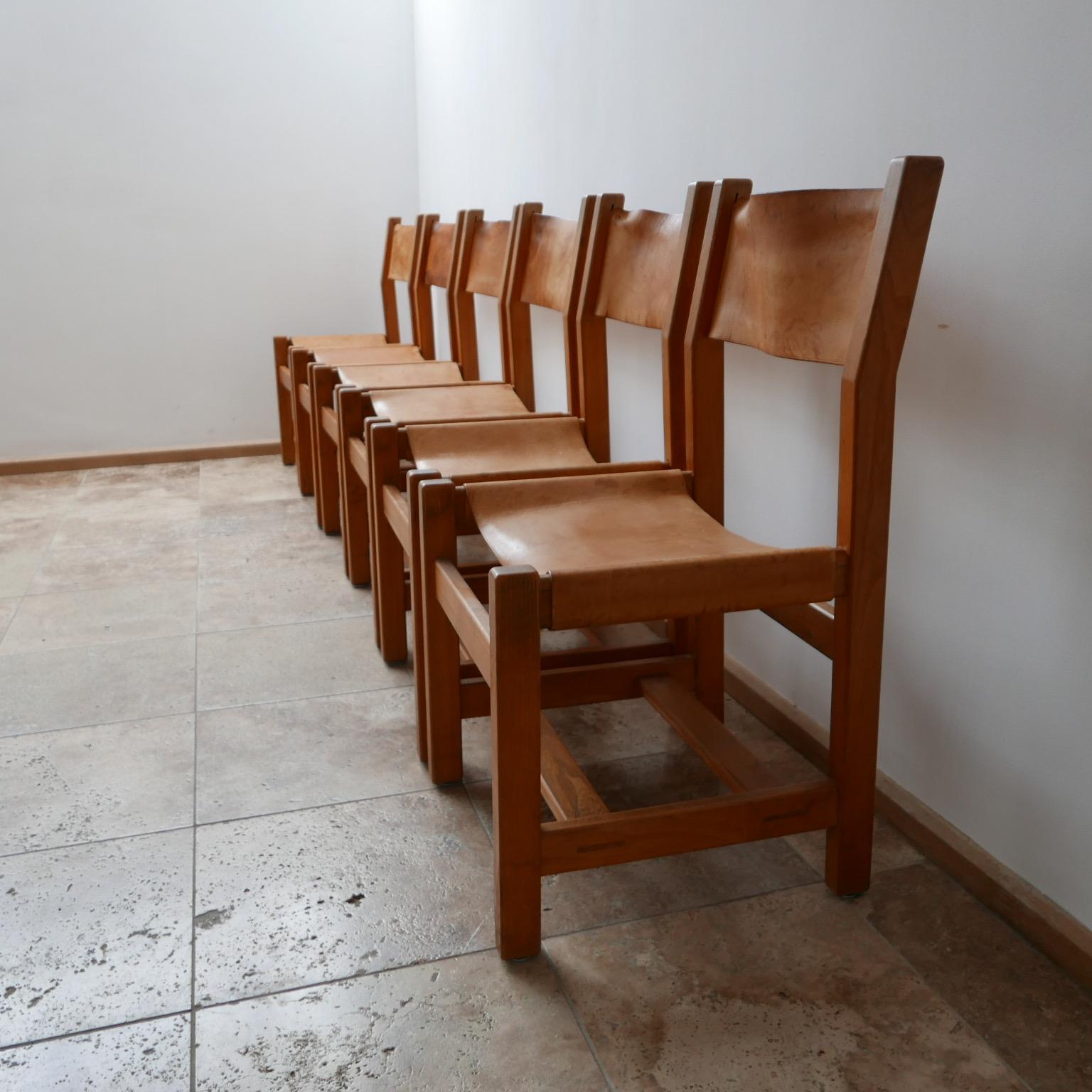 Mid-Century Modern Maison Regain Elm and Leather Midcentury Dining Chairs, '6'