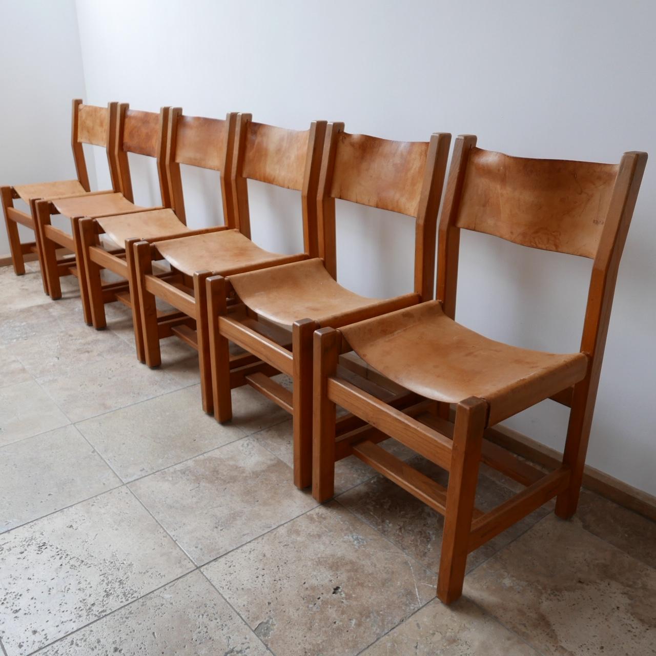 German Maison Regain Elm and Leather Midcentury Dining Chairs, '6'