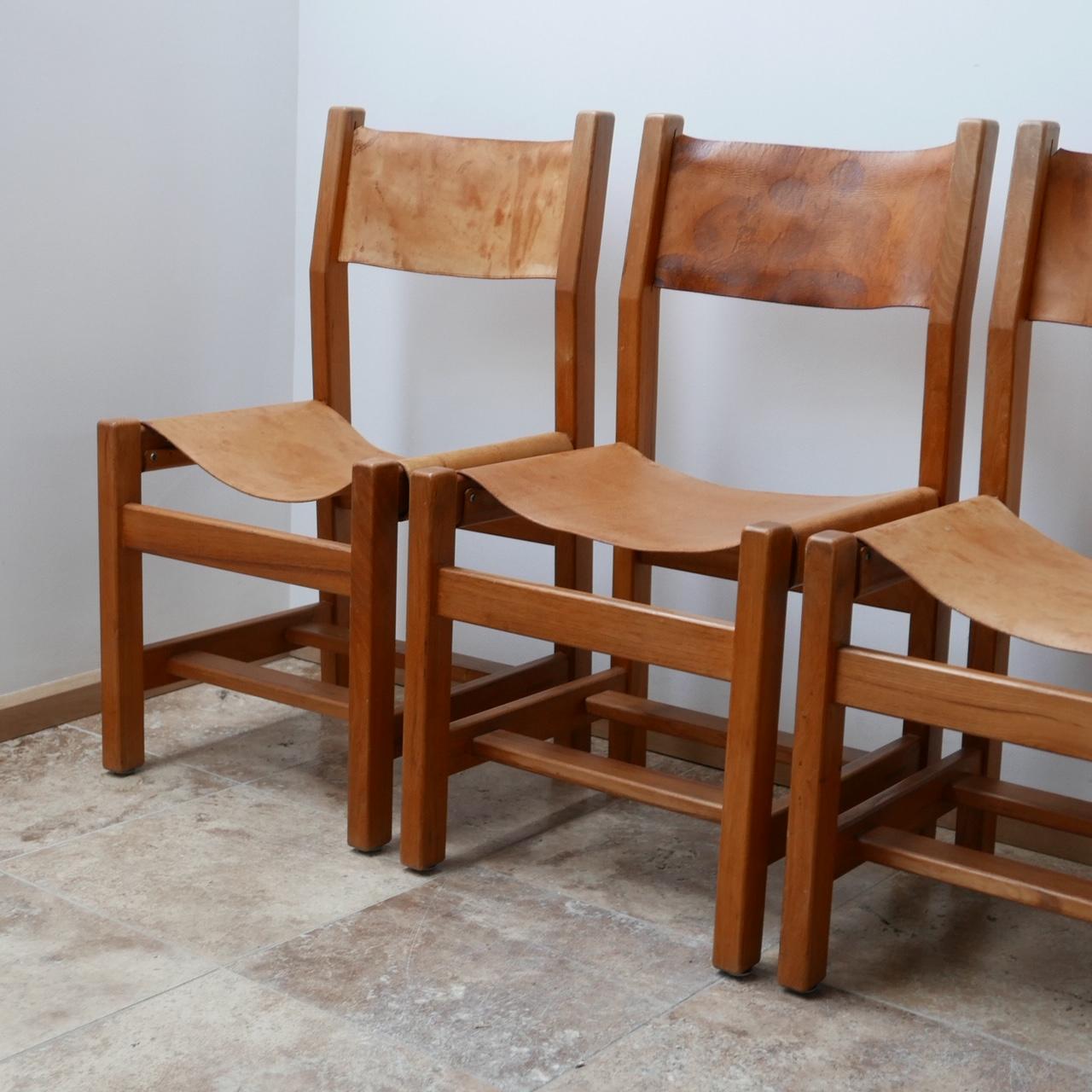Maison Regain Elm and Leather Midcentury Dining Chairs, '6' 1