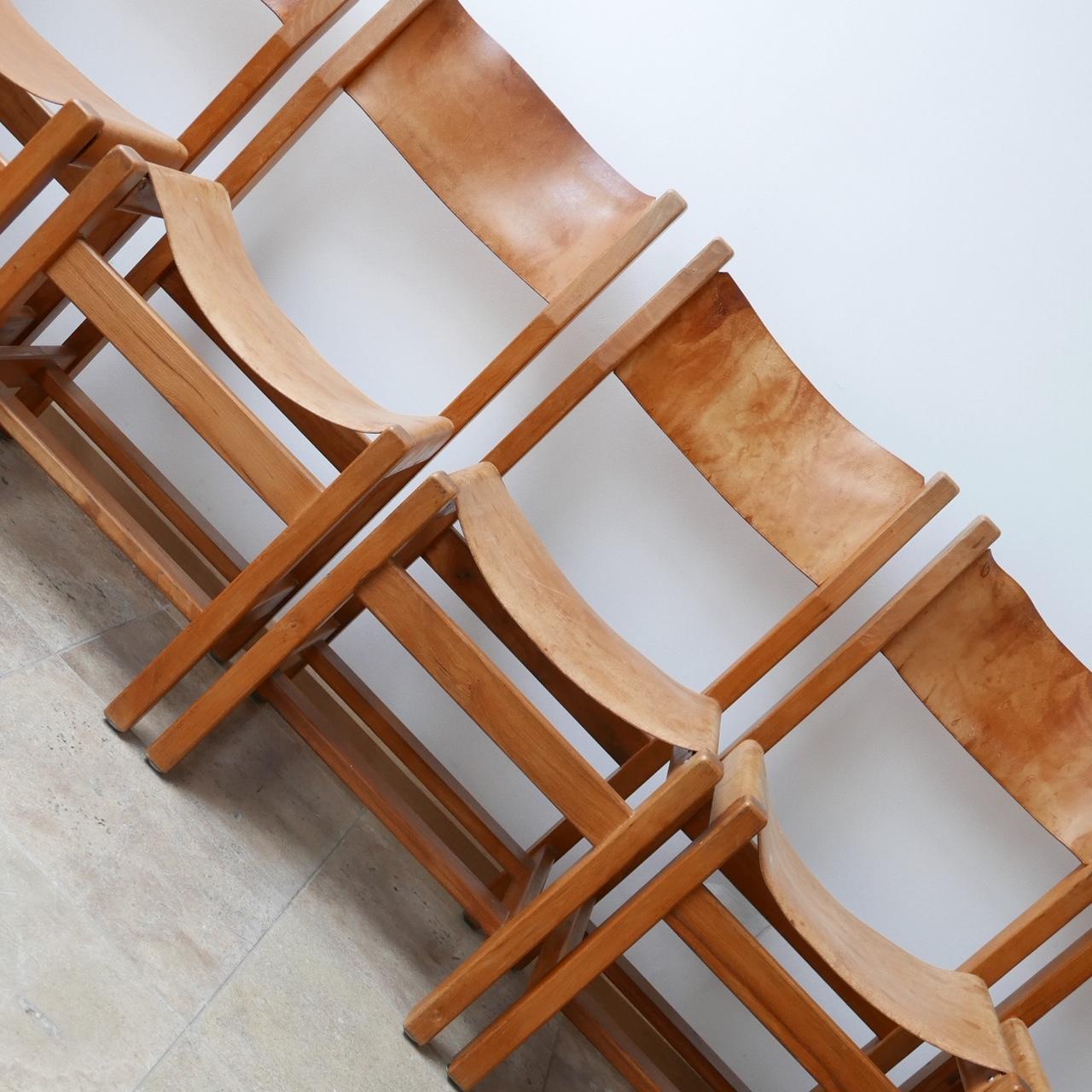 Maison Regain Elm and Leather Midcentury Dining Chairs, '6' 2