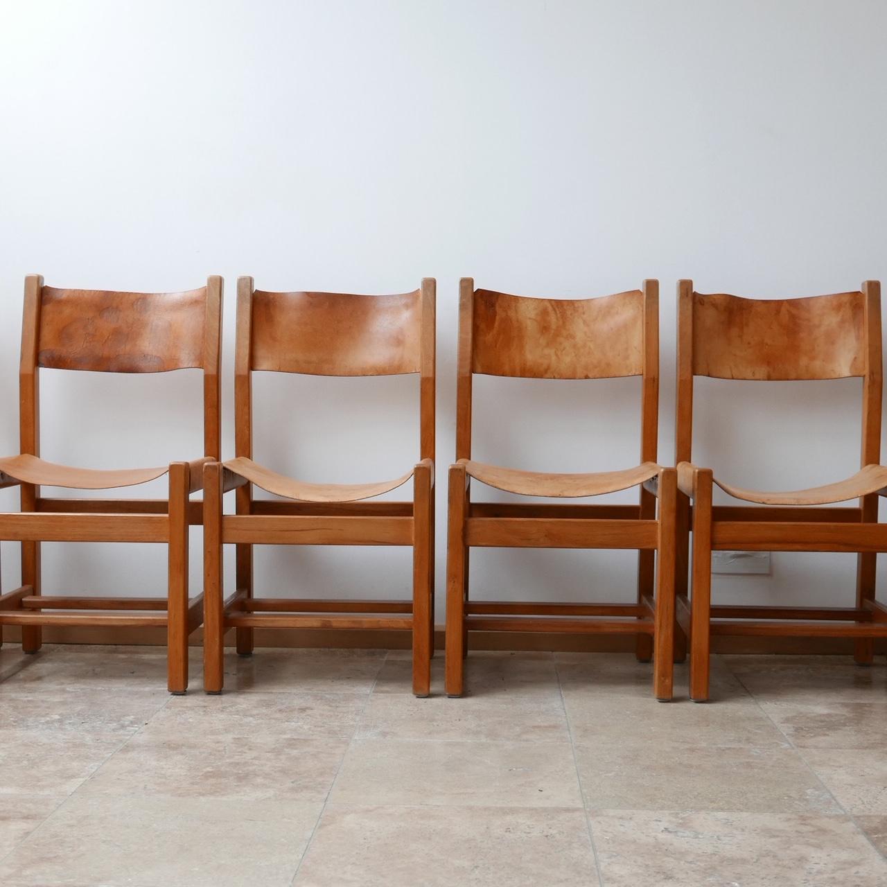 Maison Regain Elm and Leather Midcentury Dining Chairs, '6' 3