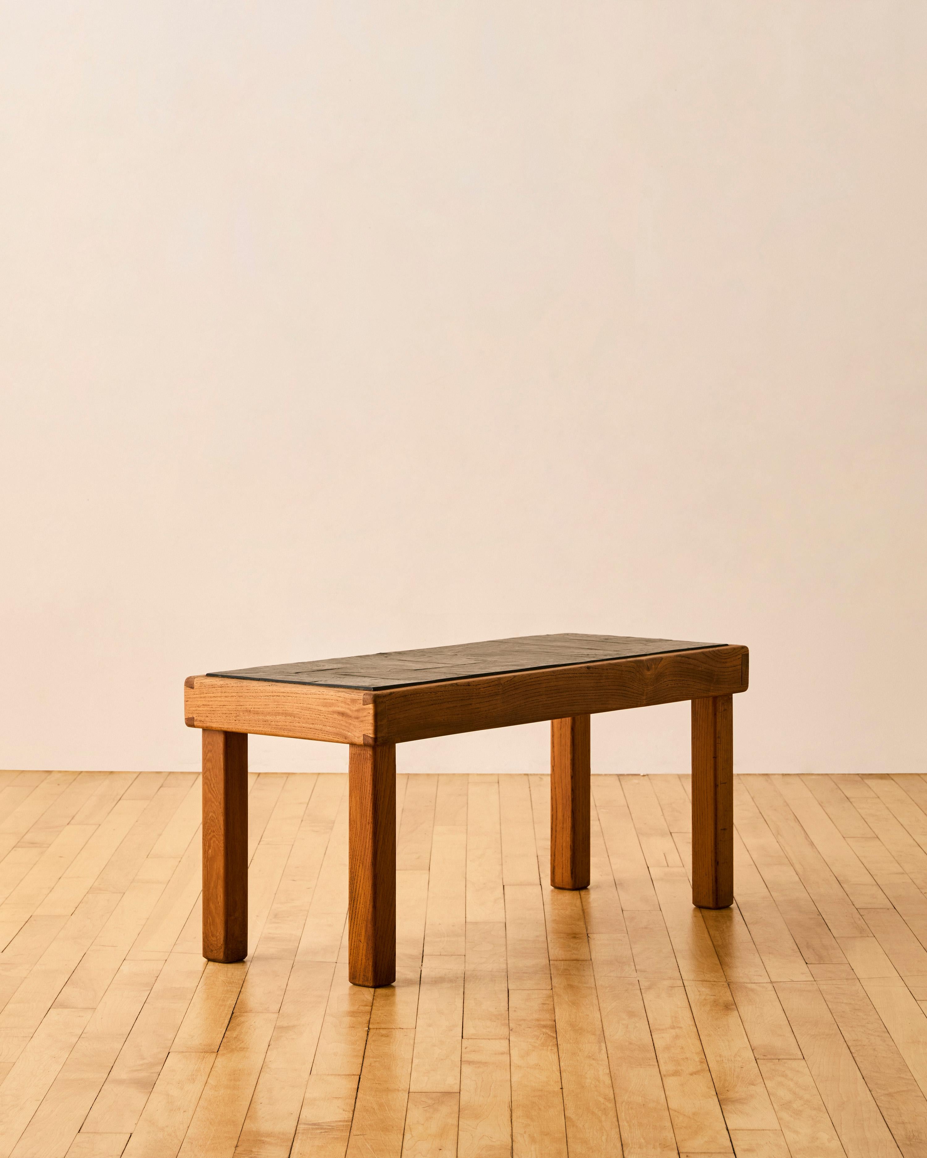 Maison Regain elm and slate brutalist coffee table c. 1960. 