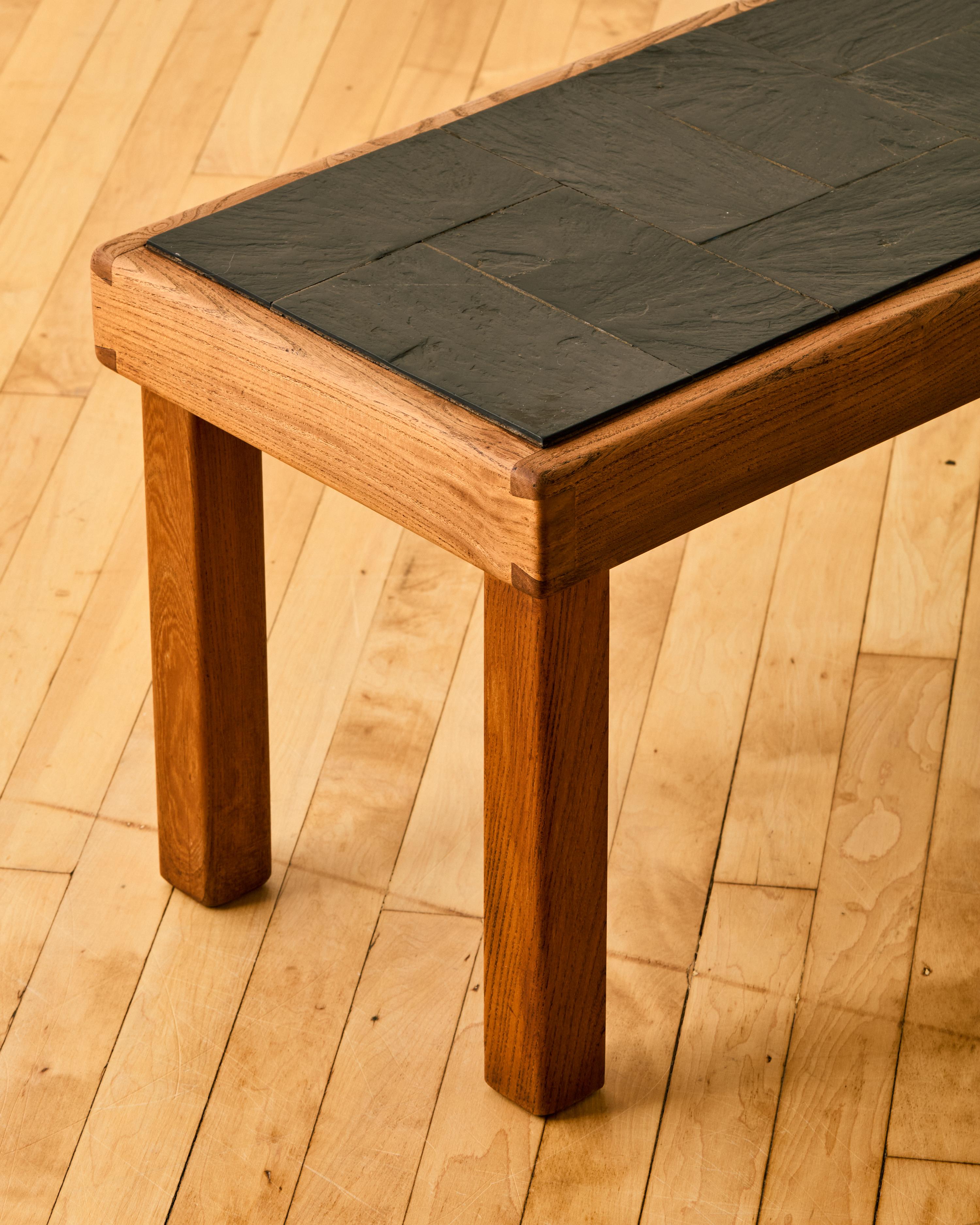 French Maison Regain Elm and Slate Brutalist Coffee Table For Sale