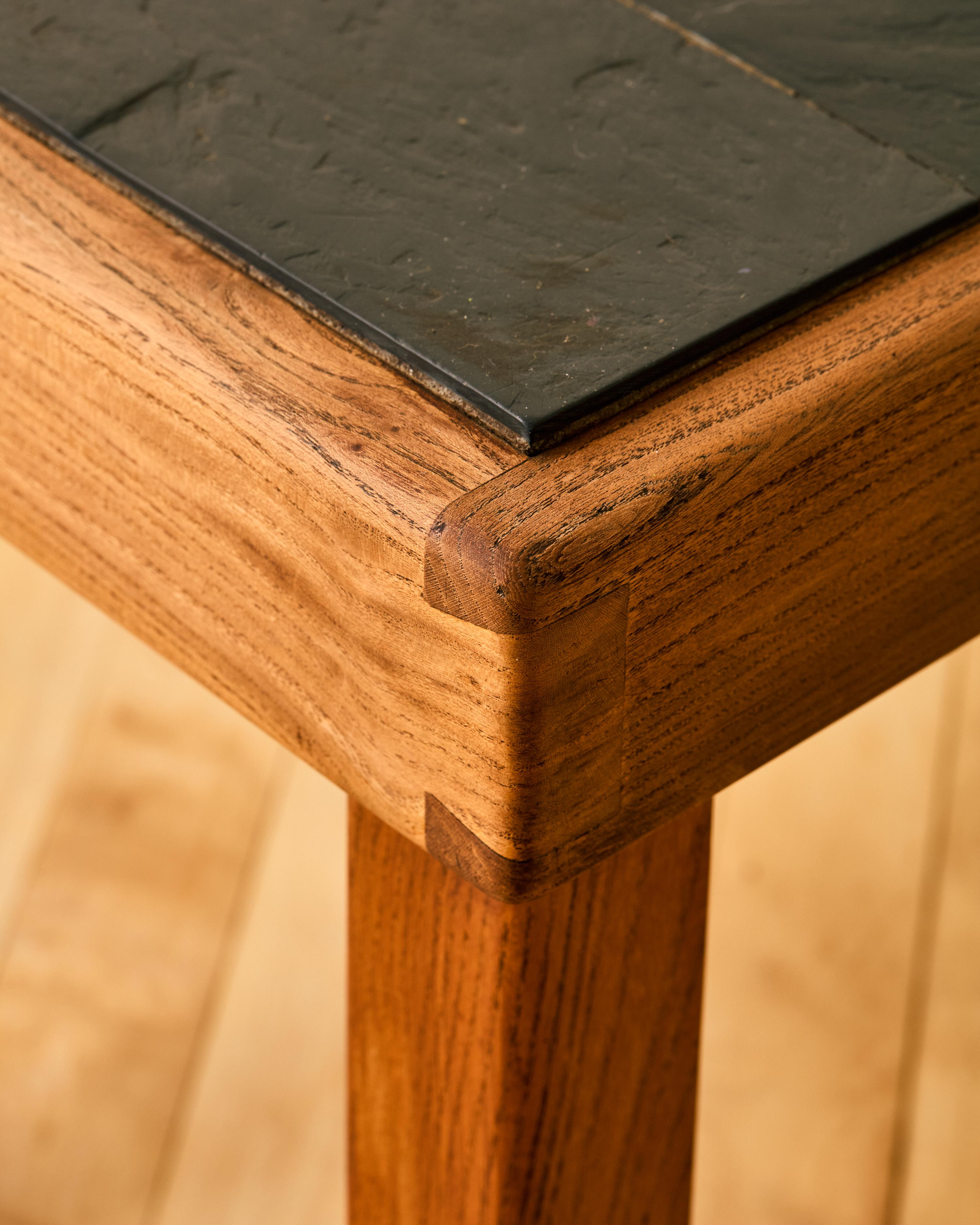 Maison Regain Elm and Slate Brutalist Coffee Table In Good Condition For Sale In Long Island City, NY