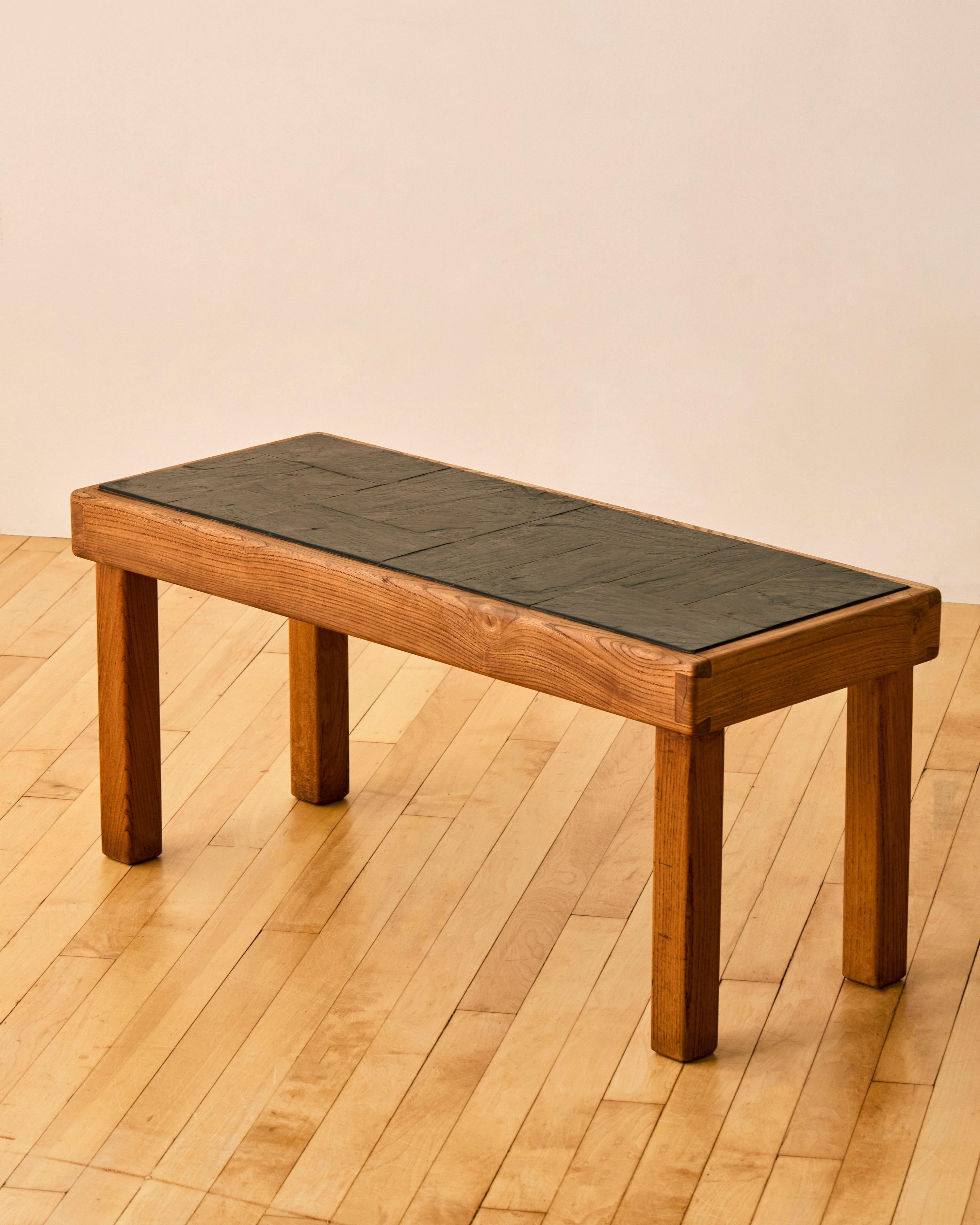 Maison Regain Elm and Slate Brutalist Coffee Table For Sale 4