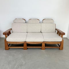 Maison Regain Sofa aus Ulme und Boucle, Frankreich, 1970er Jahre