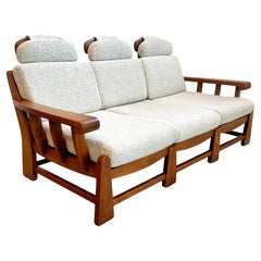 Maison Regain Elm & Boucle Sofa, France 1970s
